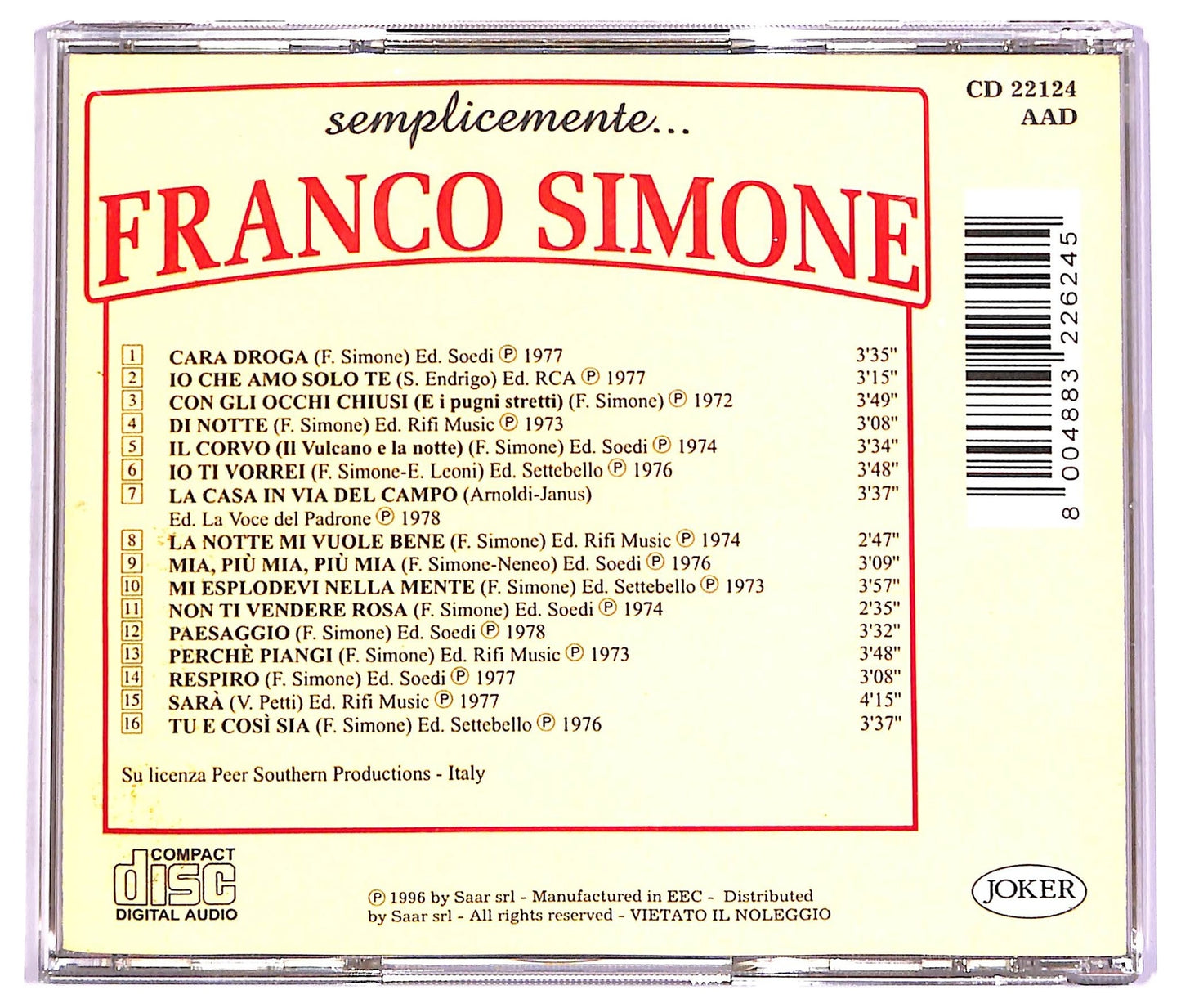 EBOND Franco Simone - Semplicemente... Franco Simone CD CD070310