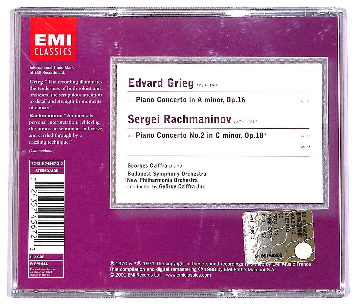 EBOND Grieg Rachmaninov - Grieg Piano Concerto Rachmaninov Piano Concerto No. 2 CD CD070431