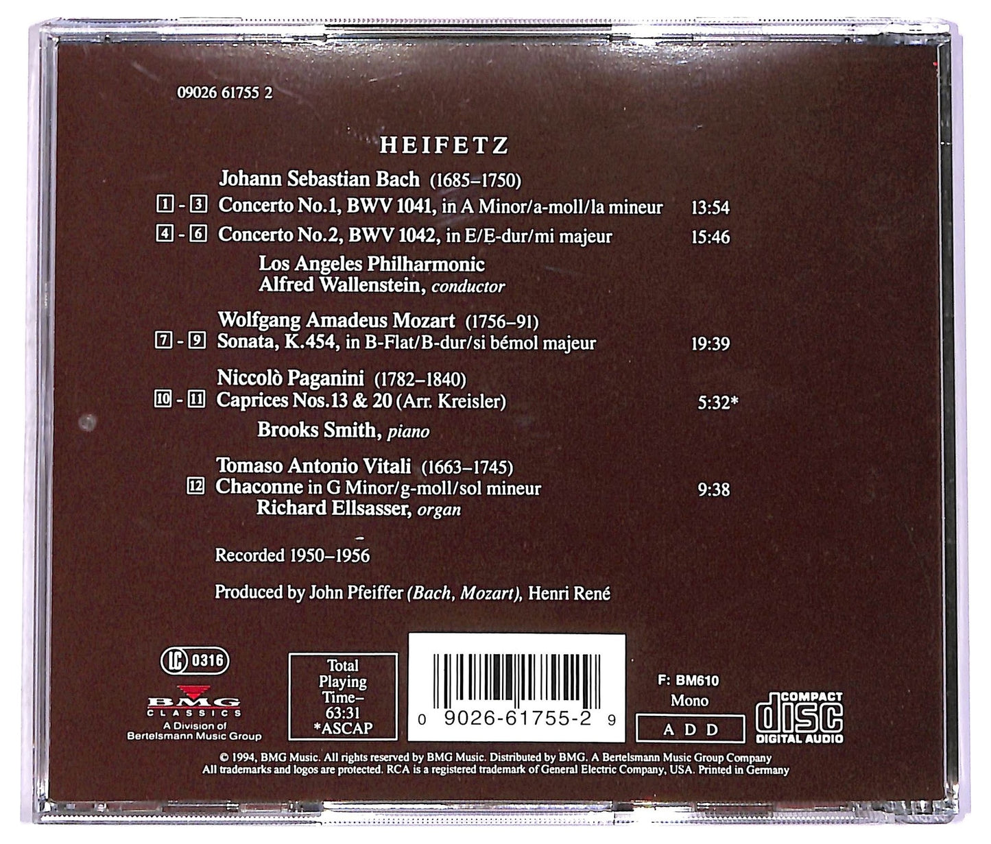 EBOND Bach Mozart Paganini Vitali Heifetz - Concertos CD CD070432
