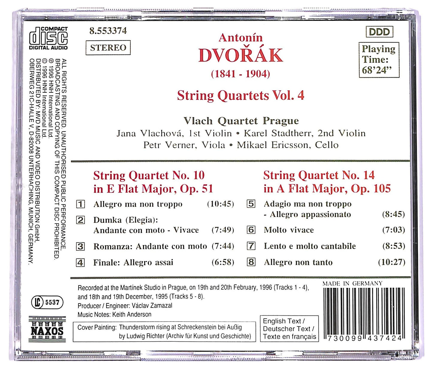 EBOND Dvořak Vlach Quartet Prague - String Quartets No. 10, Op. 51 No. 14, Op. 105 CD CD070444