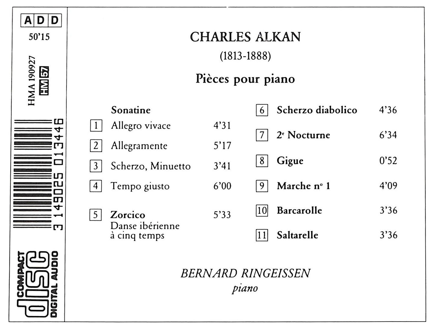 EBOND Alkan - Bernard Ringeissen - Pieces Pour Piano CD CD070447