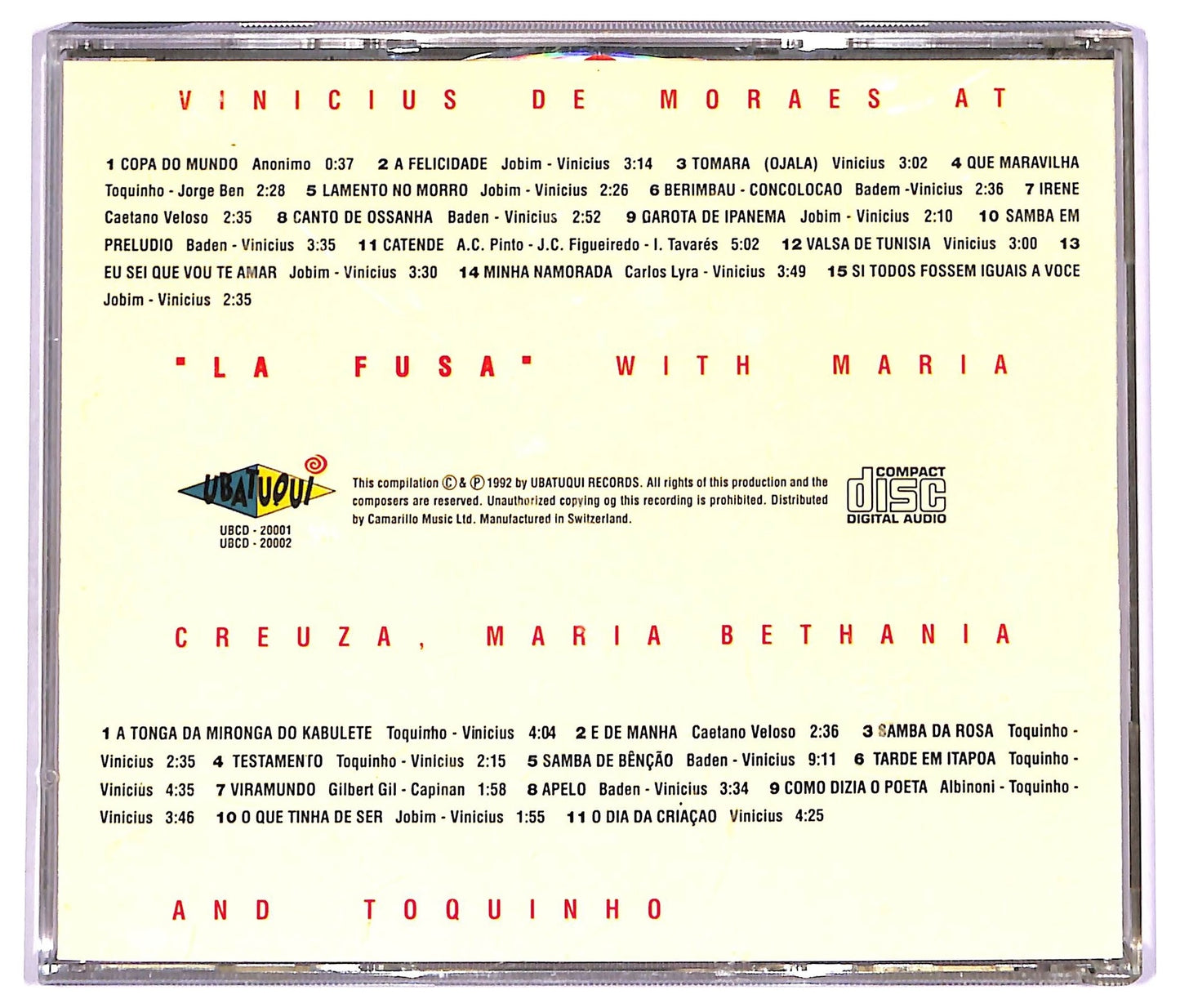 EBOND Vinicius De Moraes - At 'La Fusa' With Maria Creuza CD CD070533