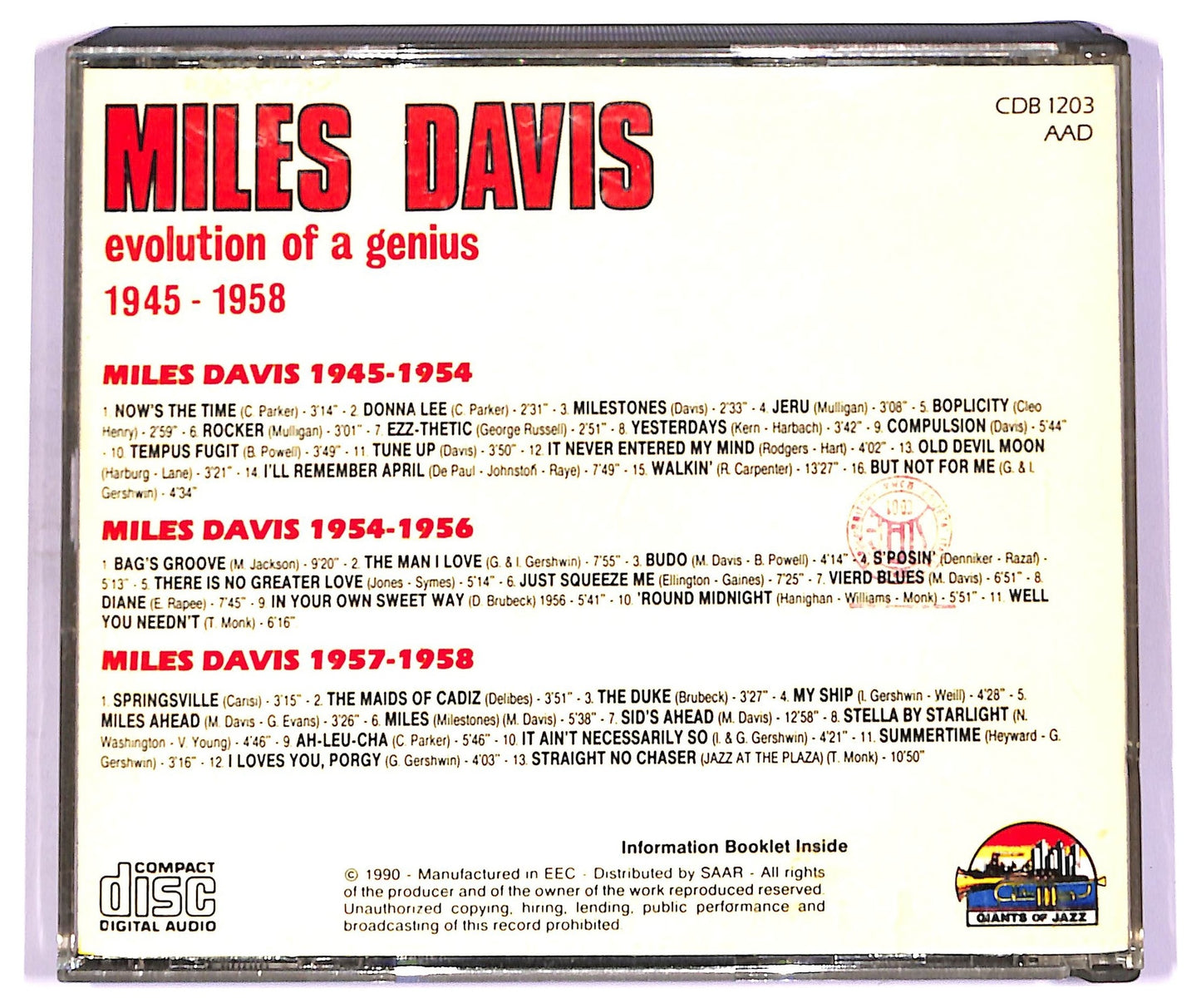 EBOND Miles Davis - Evolution Of A Genius - 1945 - 1958 CD CD071009