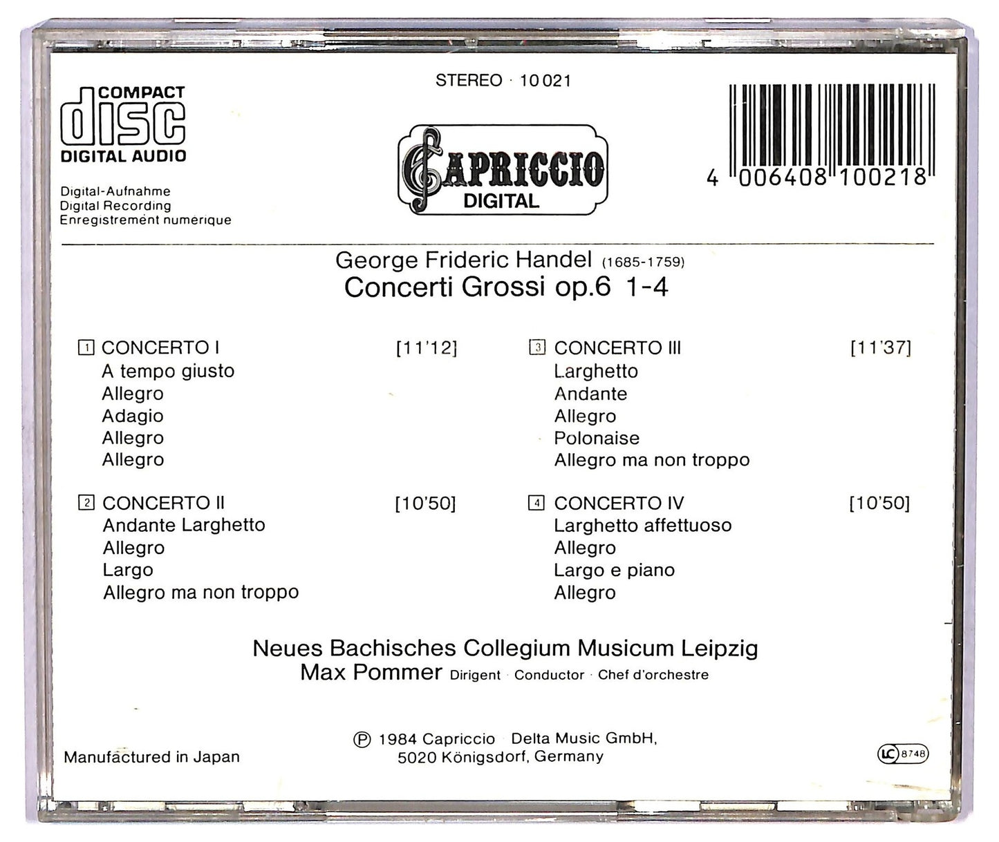 EBOND George Frideric Handel - Concerti Grossi Op. 6 , 1-4 CD CD071508