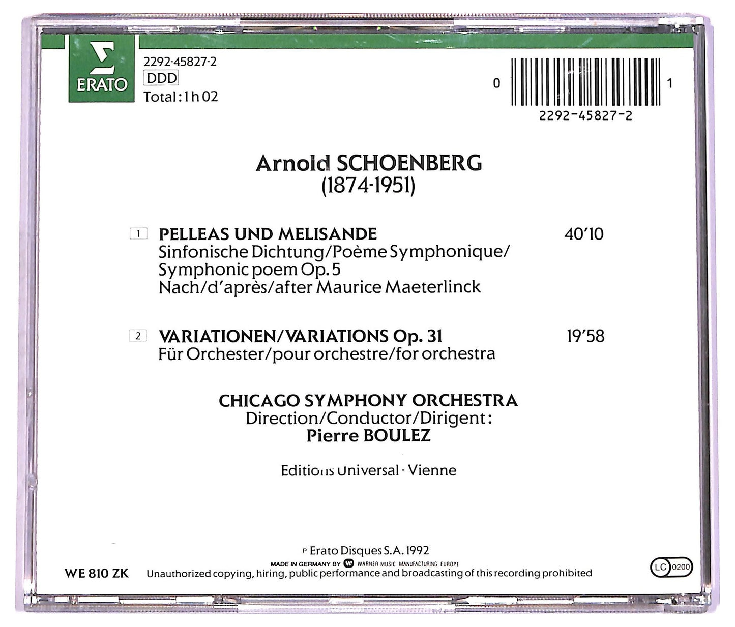 EBOND Schoenberg - Pelleas Und Melisande Op. 5 - Variationen Op. 31 CD CD071735