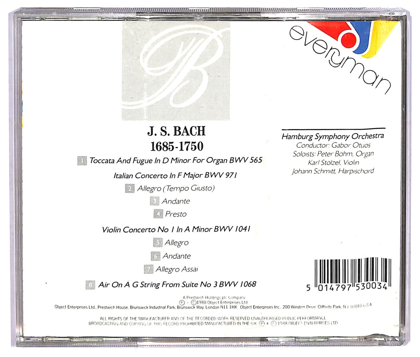 EBOND Bach - Toccata And Fugue - Air On A G String - Italian Concerto - Violin Concerto CD CD071933