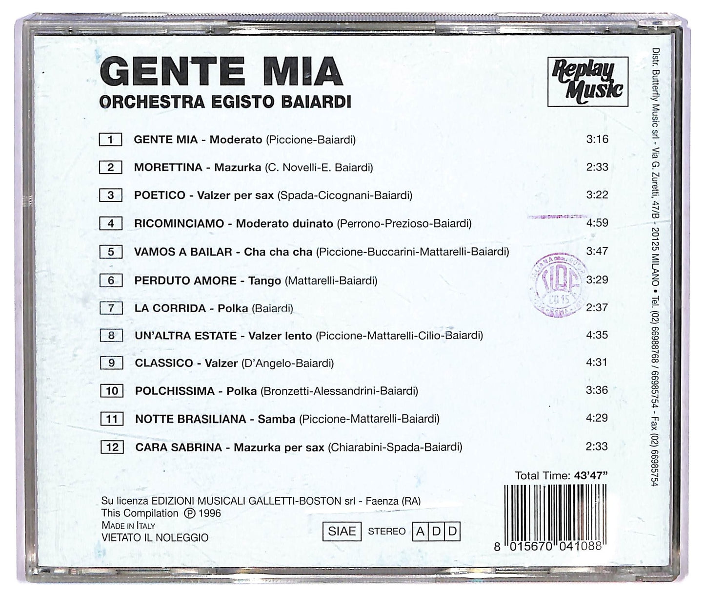 EBOND Orchestra Egisto Baiardi - Gente Mia CD CD071955