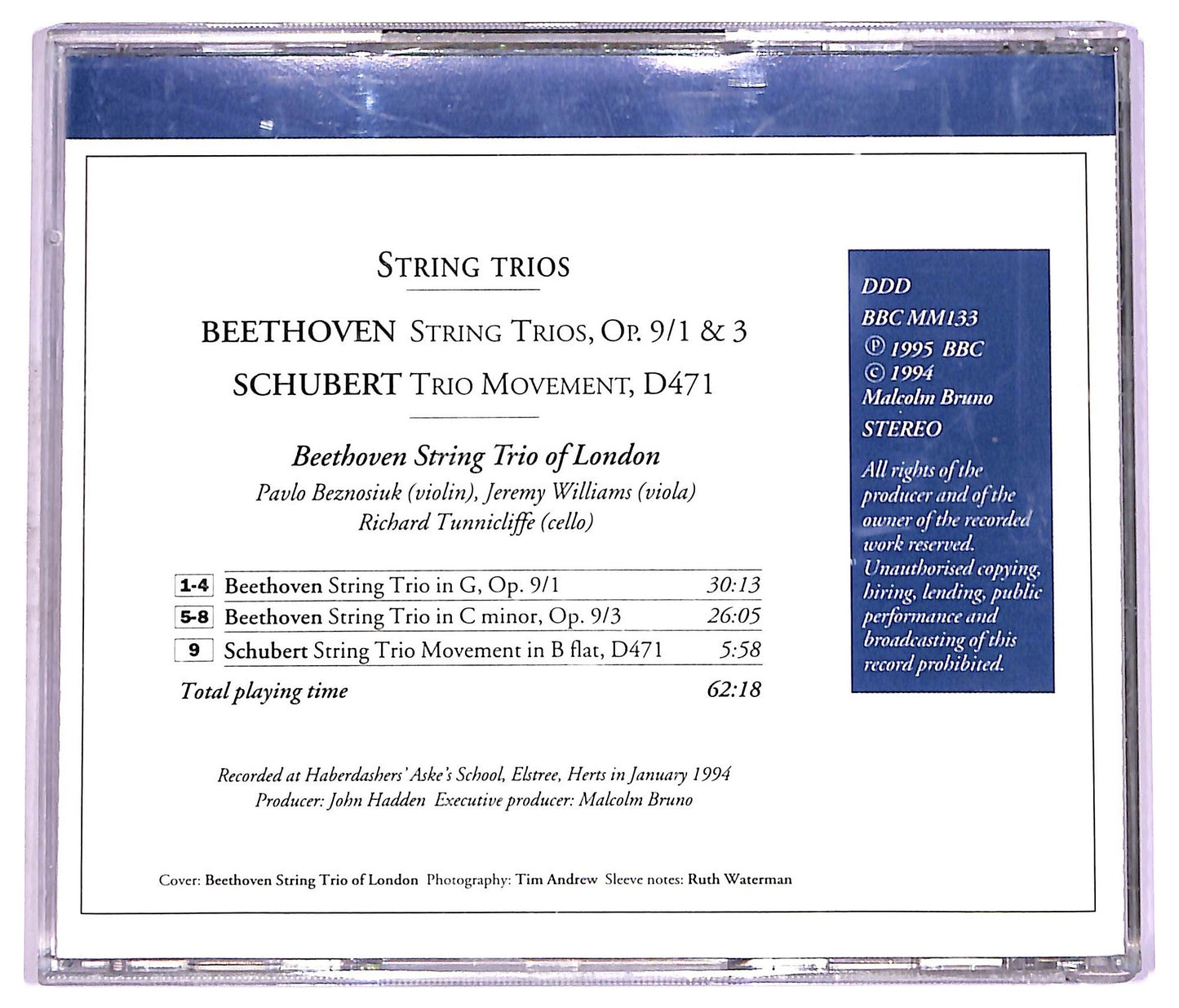 EBOND Beethoven Schubert - String Trios String Trios, Op. 9/1 & 3 Trio Movement, D471 CD CD072261