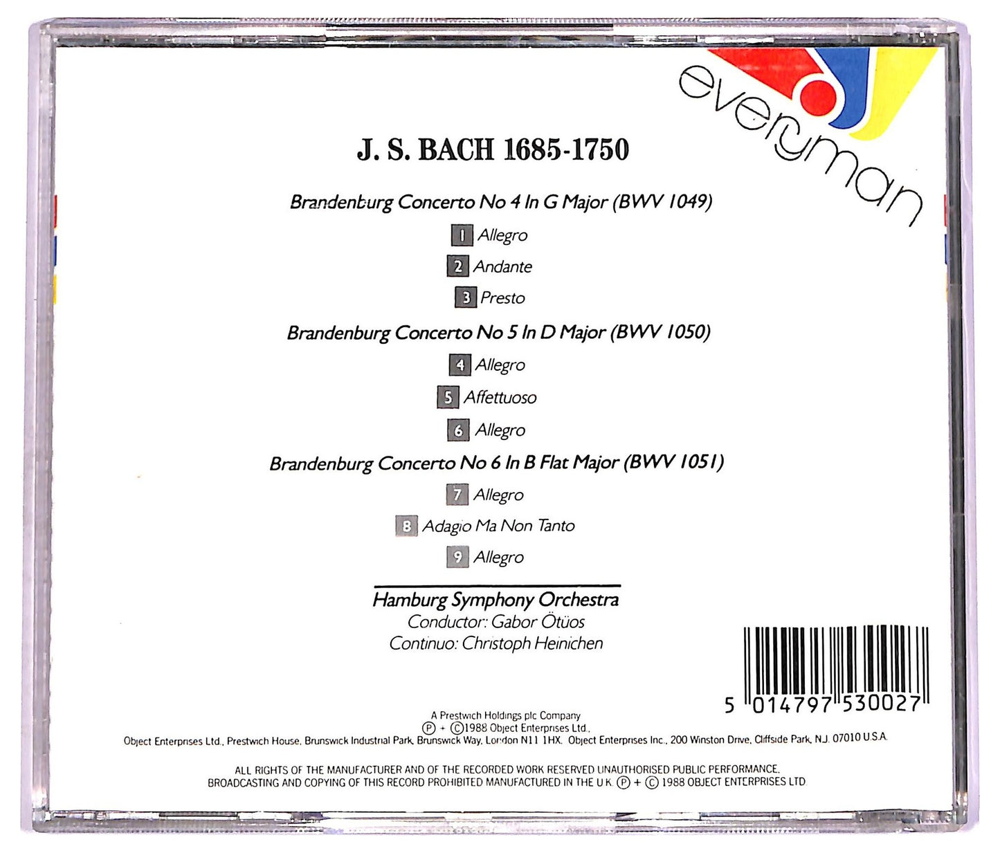 EBOND Bach - Brandenburg Concertos Nos 4 5 6 CD CD072328