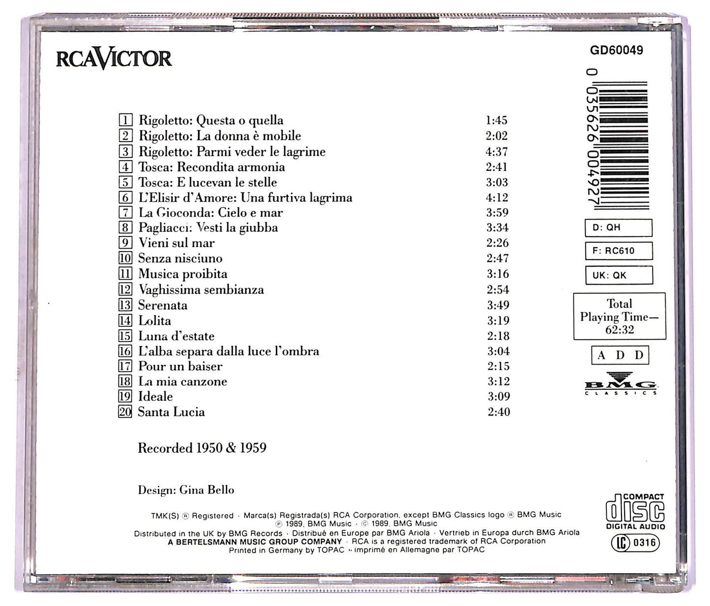 EBOND Mario Lanza - The Great Caruso And Other Caruso Favorites CD CD072332