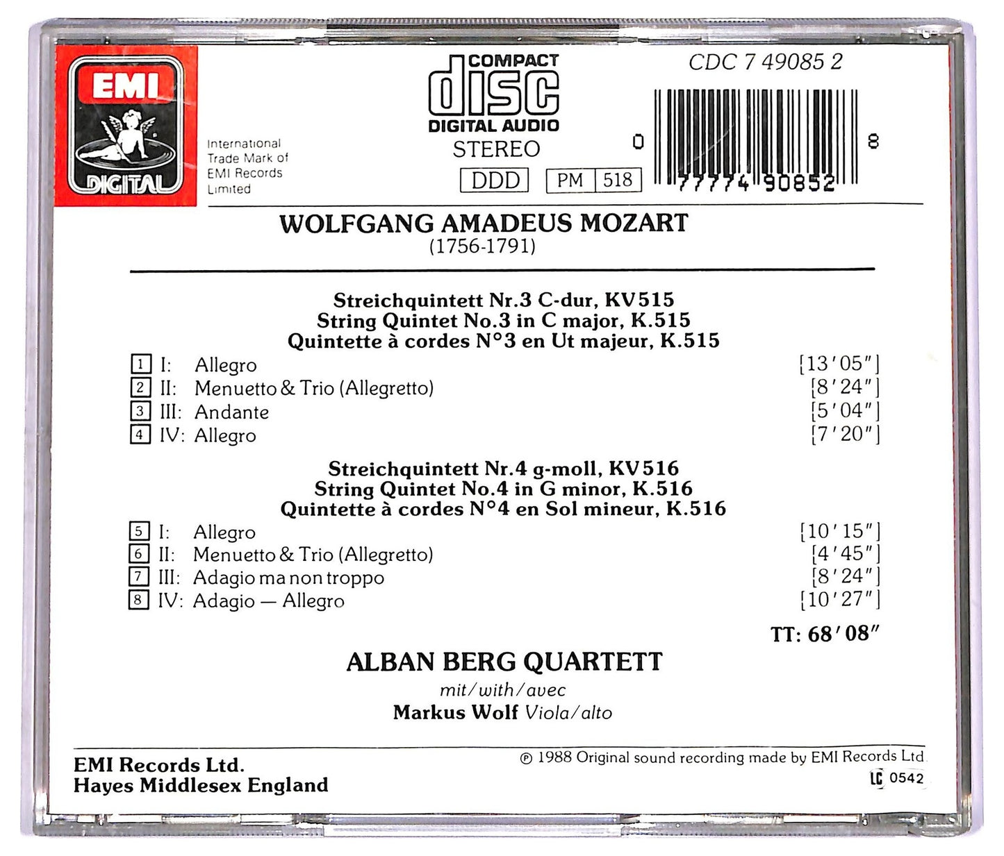 EBOND Mozart - Alban Berg Quartett , Markus Wolf CD CD072641