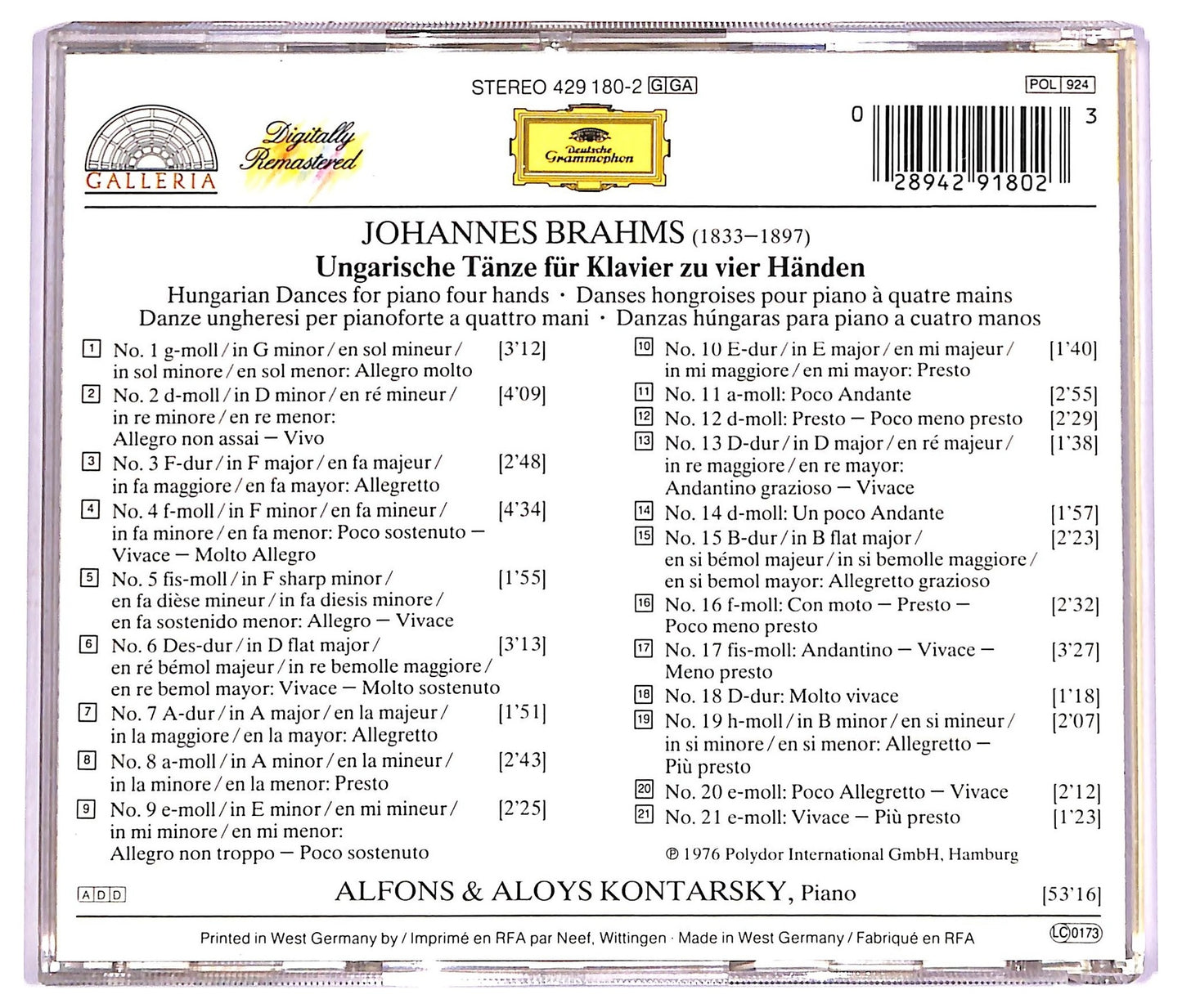 EBOND Johannes Brahms - Alfons & Aloys Kontarsky - Ungarische Tanze No. 1-21 CD CD072745