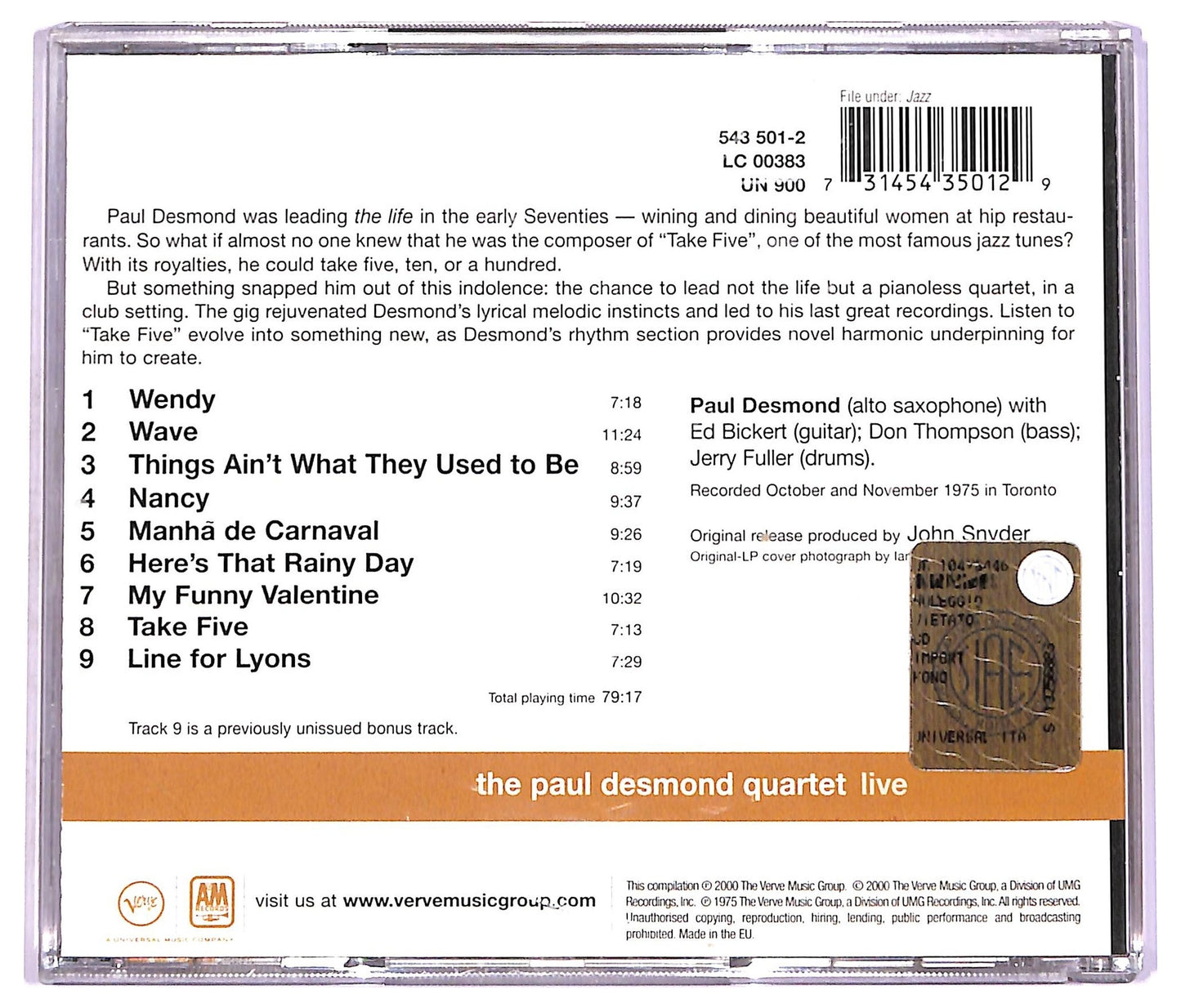 EBOND The Paul Desmond Quartet - Live CD CD072805