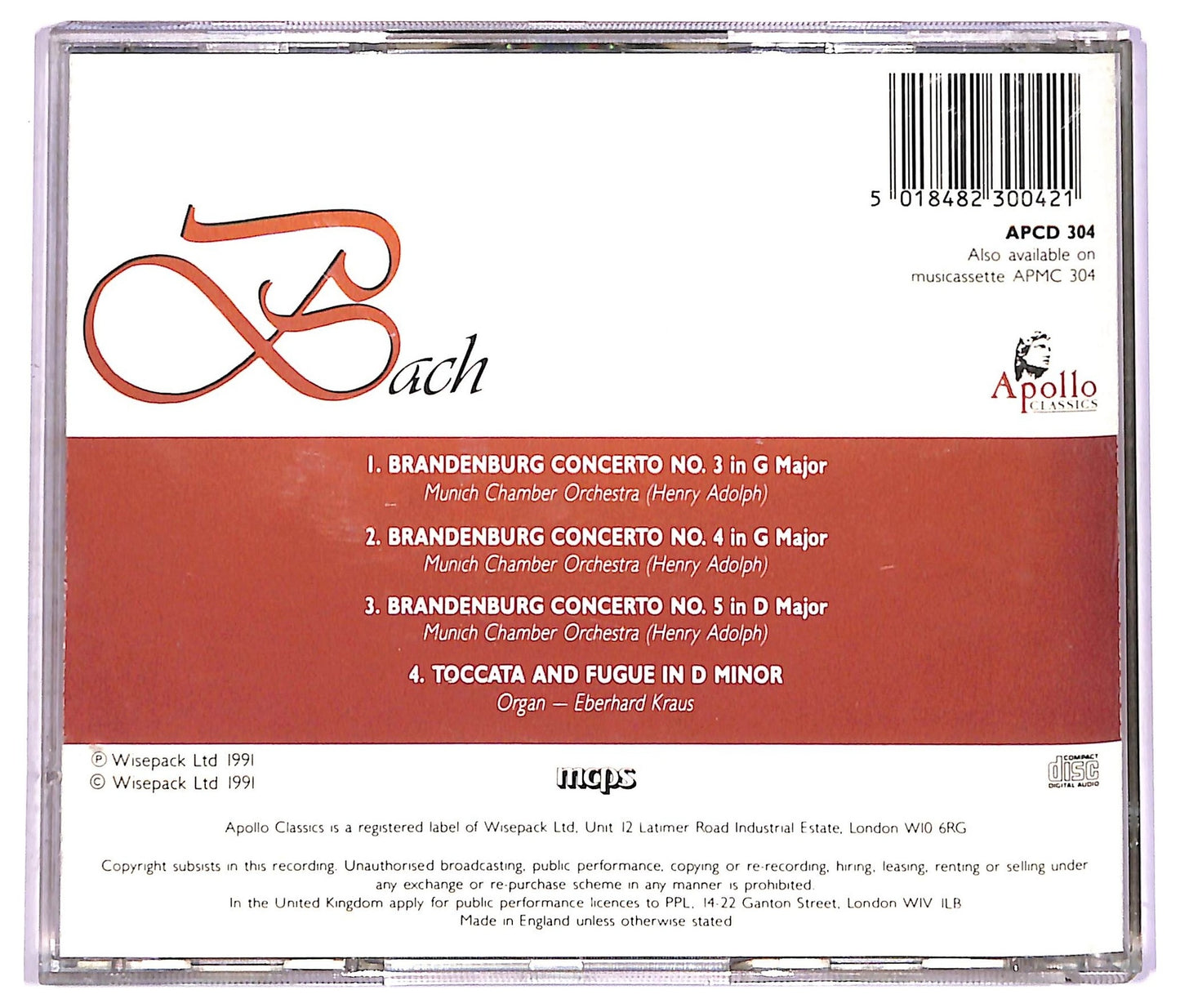 EBOND Bach - Brandenburg Concertos Nos. 3, 4, 5; Toccata & Fugue In D Minor CD CD072810