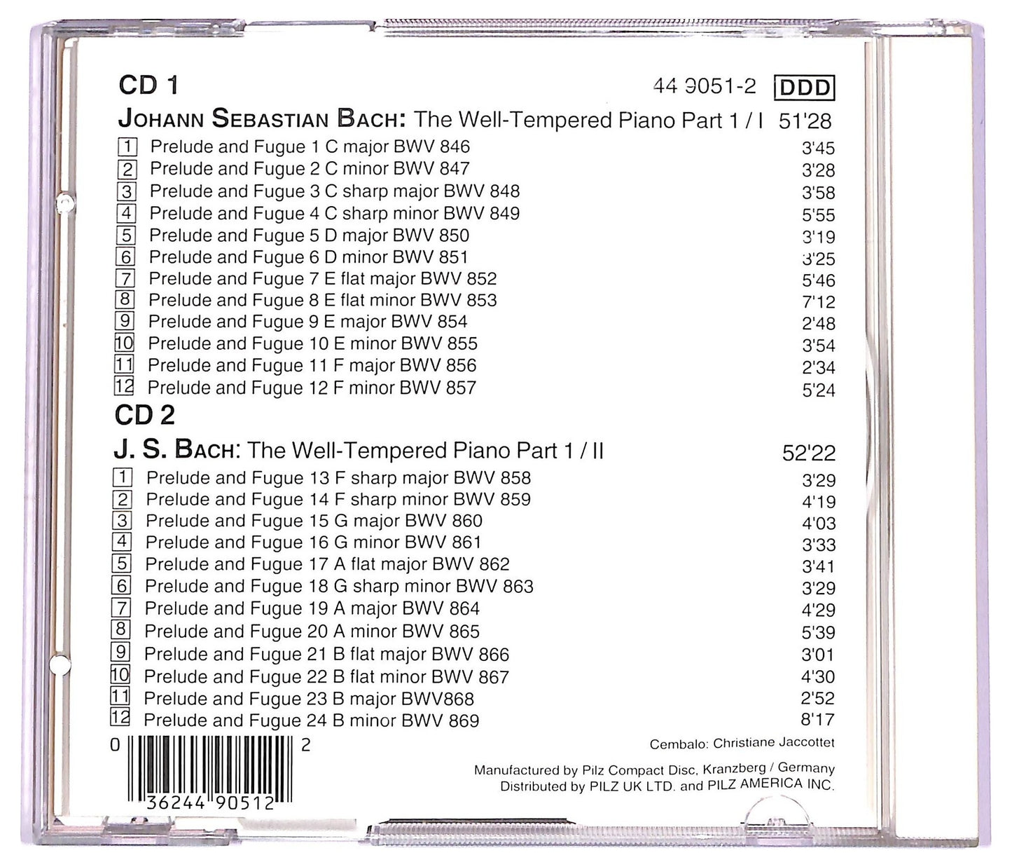 EBOND Johann Sebastian Bach - The Well-Tempered Piano CD CD072829