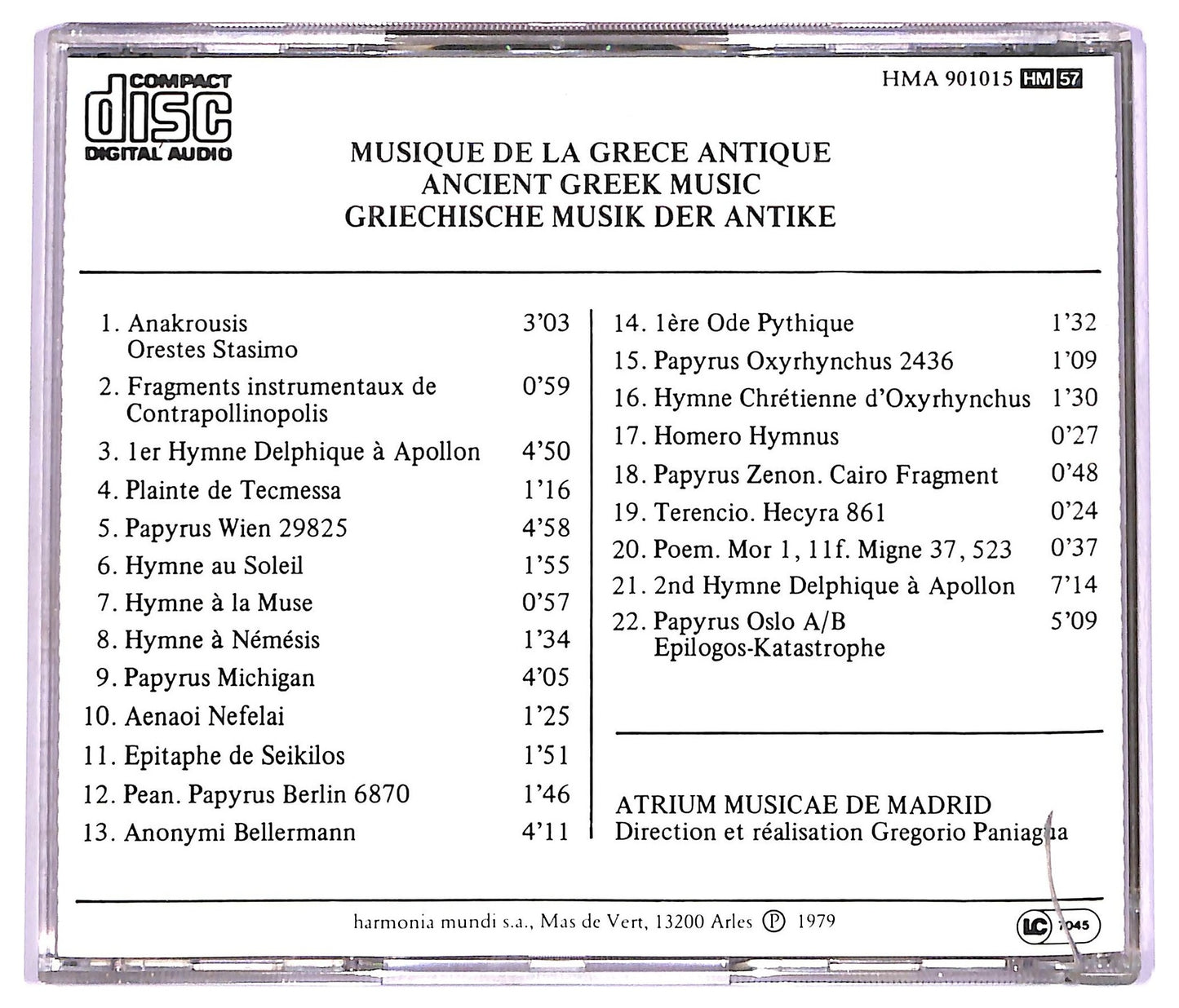 EBOND Atrium Musicae De Madrid , Gregorio Paniagua - Musique De La Grece Antique CD CD072957
