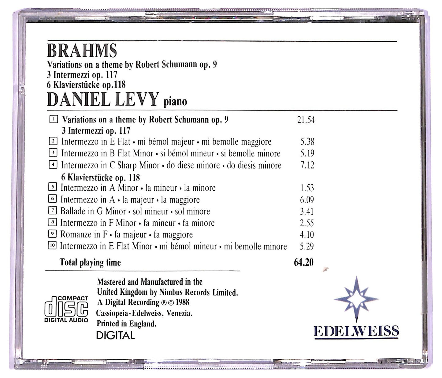 EBOND Brahms - Variations on a theme by Robert Schumann op.9 CD CD072958