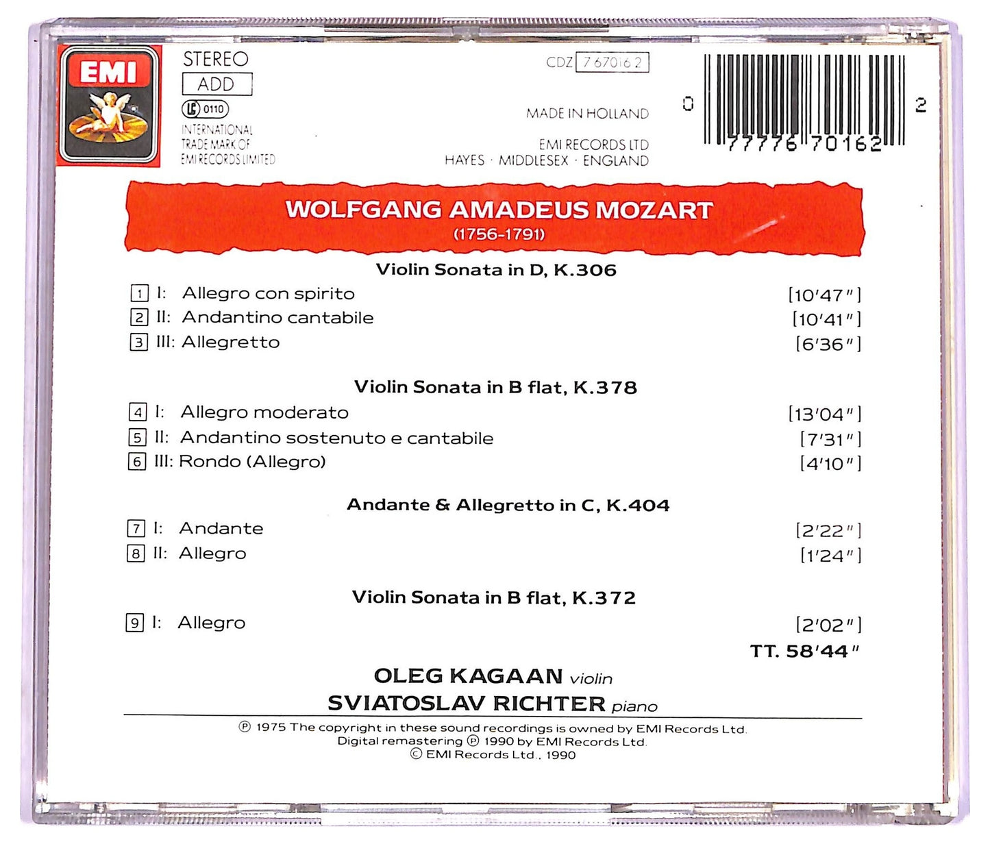 EBOND Mozart - Violin Sonatas KV306, 378, 372 CD CD072959