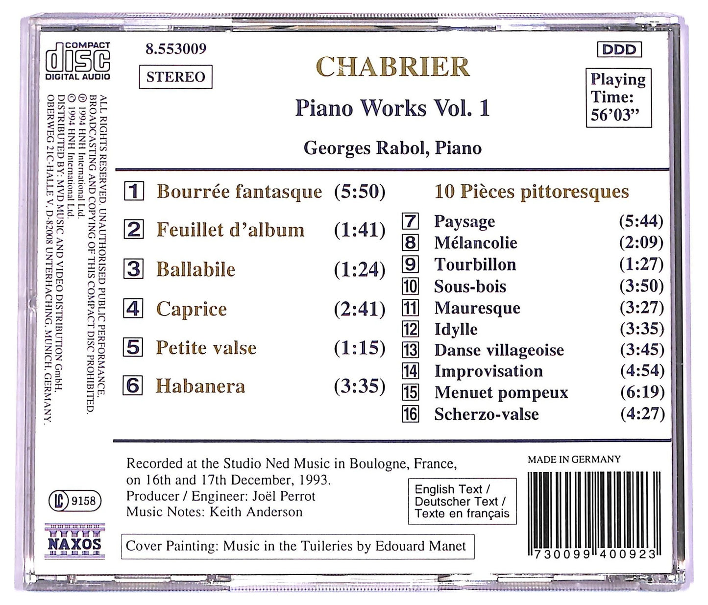 EBOND Chabrier , Georges Rabol - Piano Works Vol. 1 CD CD072963