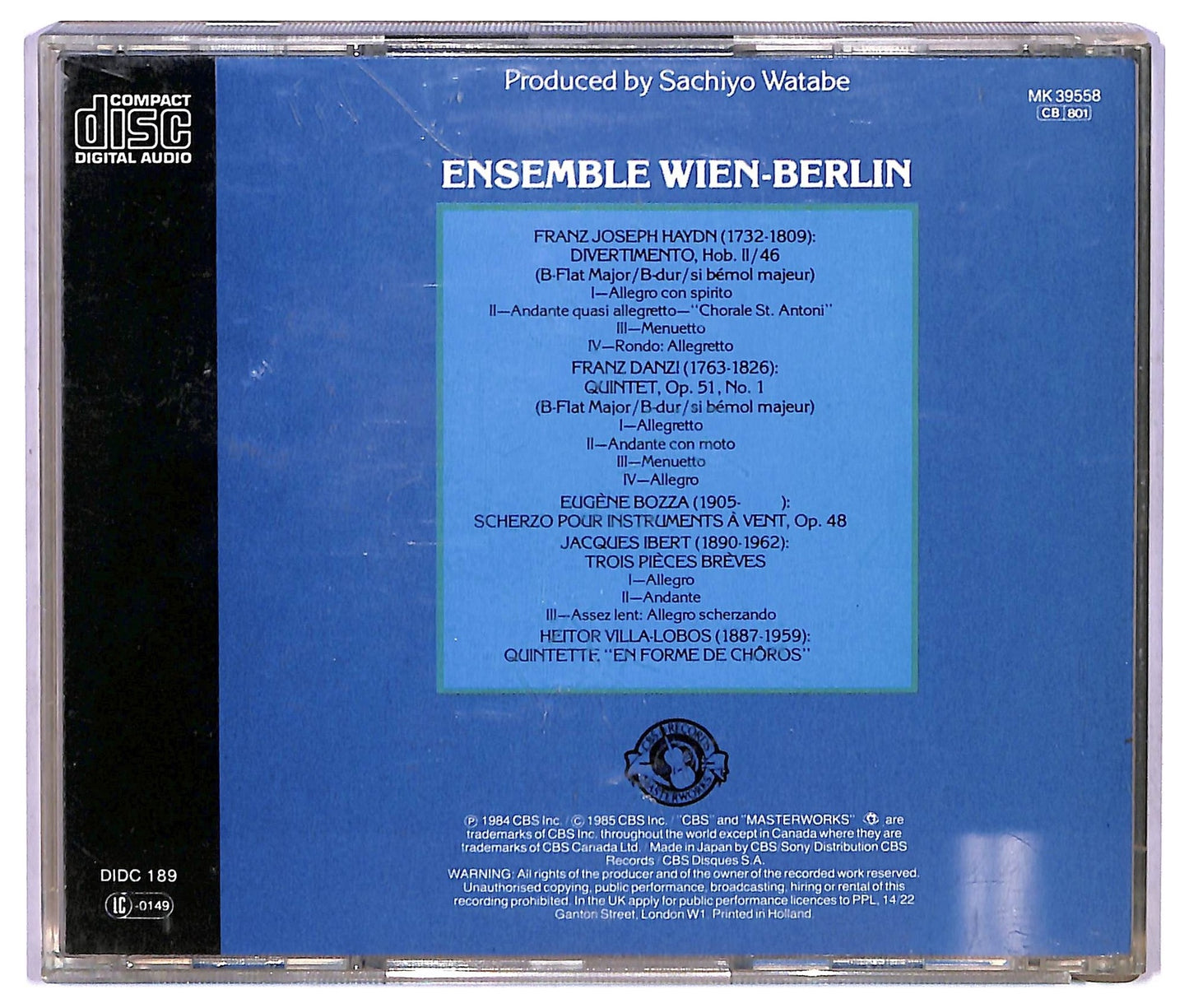 EBOND Ensemble Wien-Berlin - Haydn - Danzi - Bozza - Ibert - Villa-Lobos CD CD073337