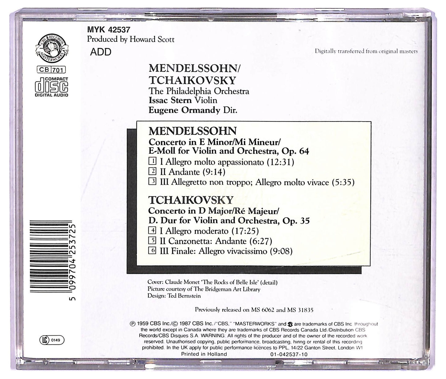 EBOND Mendelssohn Tchaikovsky - Concertos For Violin CD CD073355