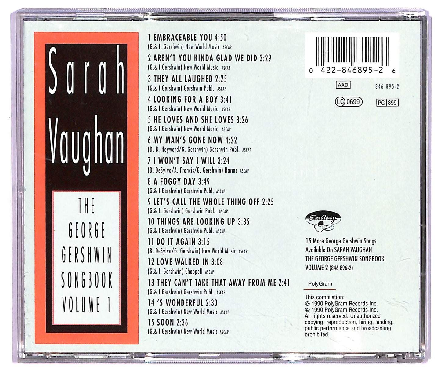 EBOND Sarah Vaughan - The George Gershwin Songbook Volume 1 CD CD073419