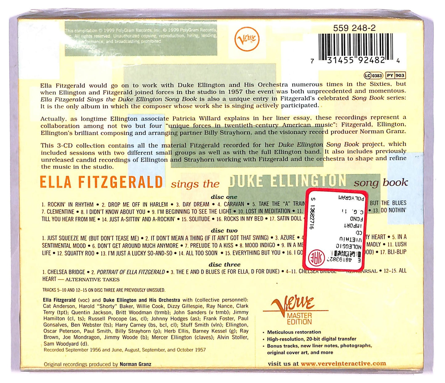 EBOND Ella Fitzgerald With Duke Ellington - Ella Fitzgerald Sings The Duke Ellington Songbook CD CD073527