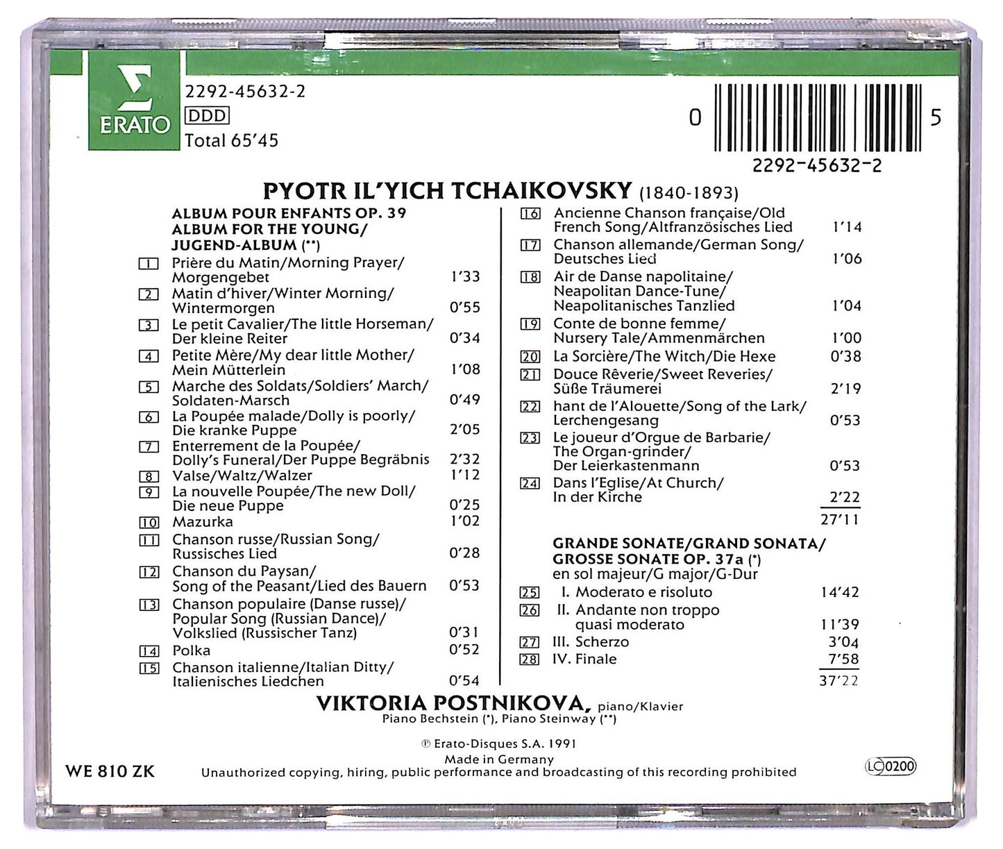 EBOND Tchaikovsky - Album Pour Enfants, Op 39 Grande Sonate Op.37a CD CD073536