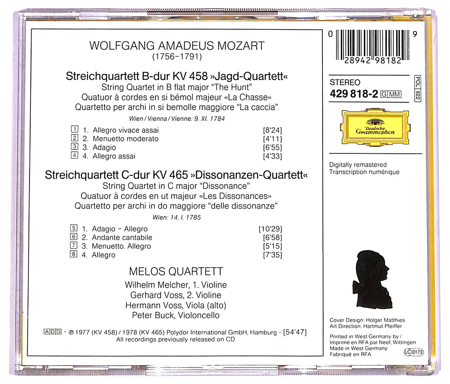 EBOND Mozart , Melos Quartet - Jagd-Quartett Dissonanzen-Quartett CD CD073810