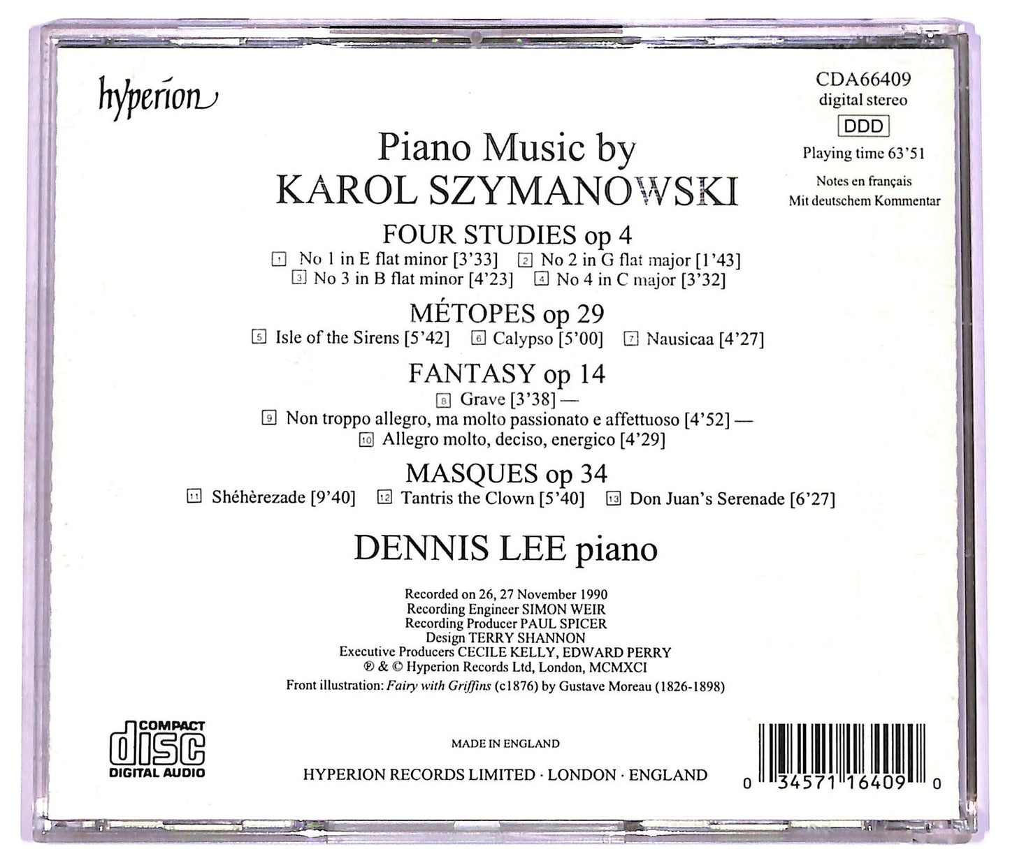 EBOND Szymanowski - Dennis Lee - Etudes · Fantasy Metopes · Masques CD CD073844