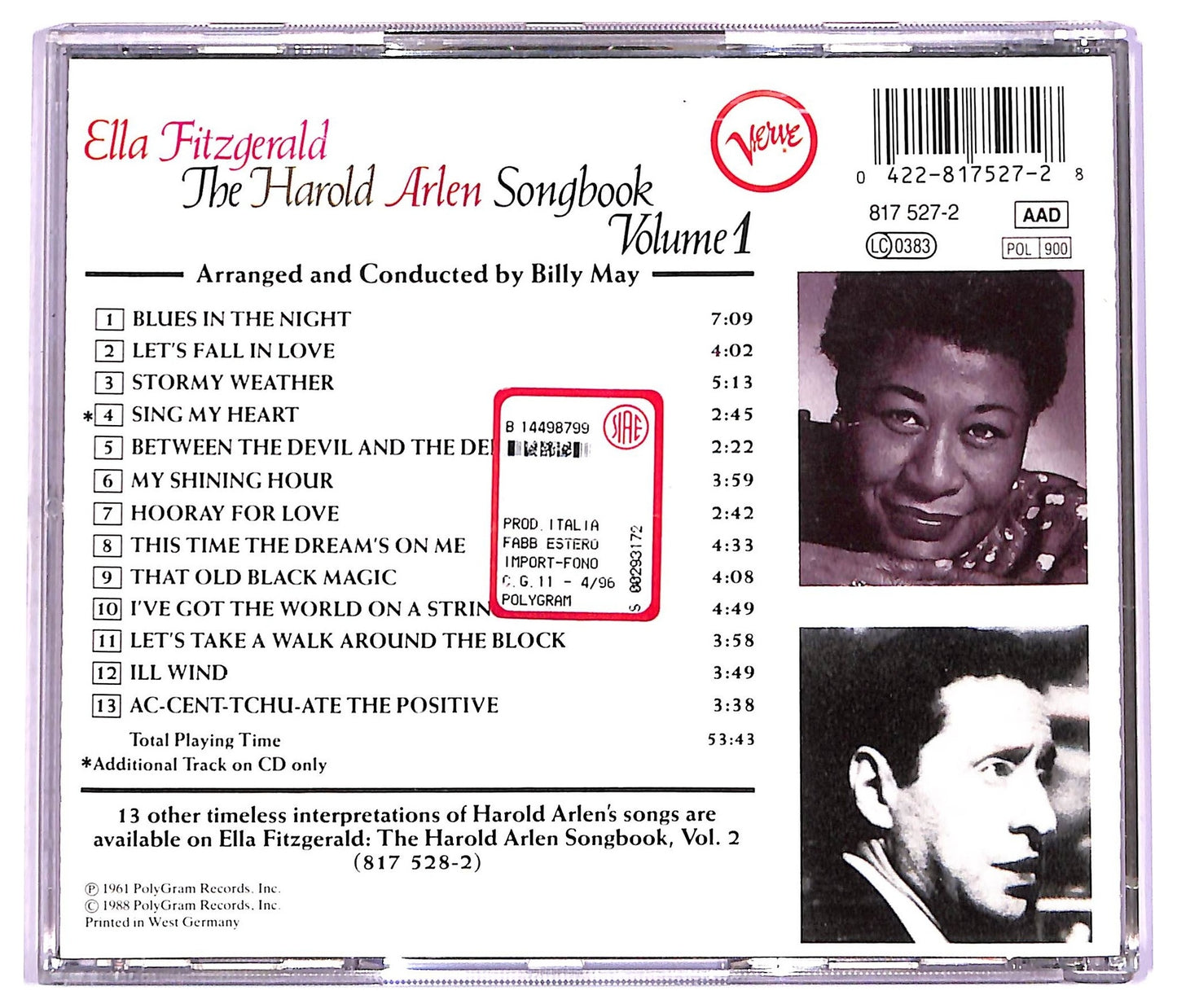 EBOND Ella Fitzgerald - Ella Fitzgerald Sings The Harold Arlen Song Book Vol.1 CD CD073906