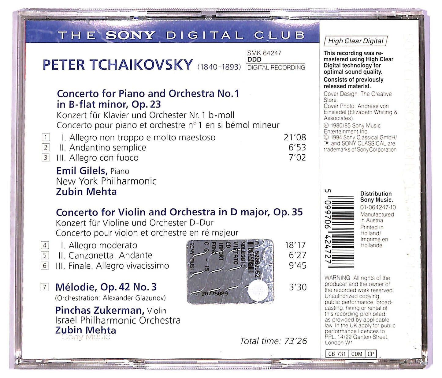 EBOND Tchaikovsky - Piano Concerto No.I CD CD073954