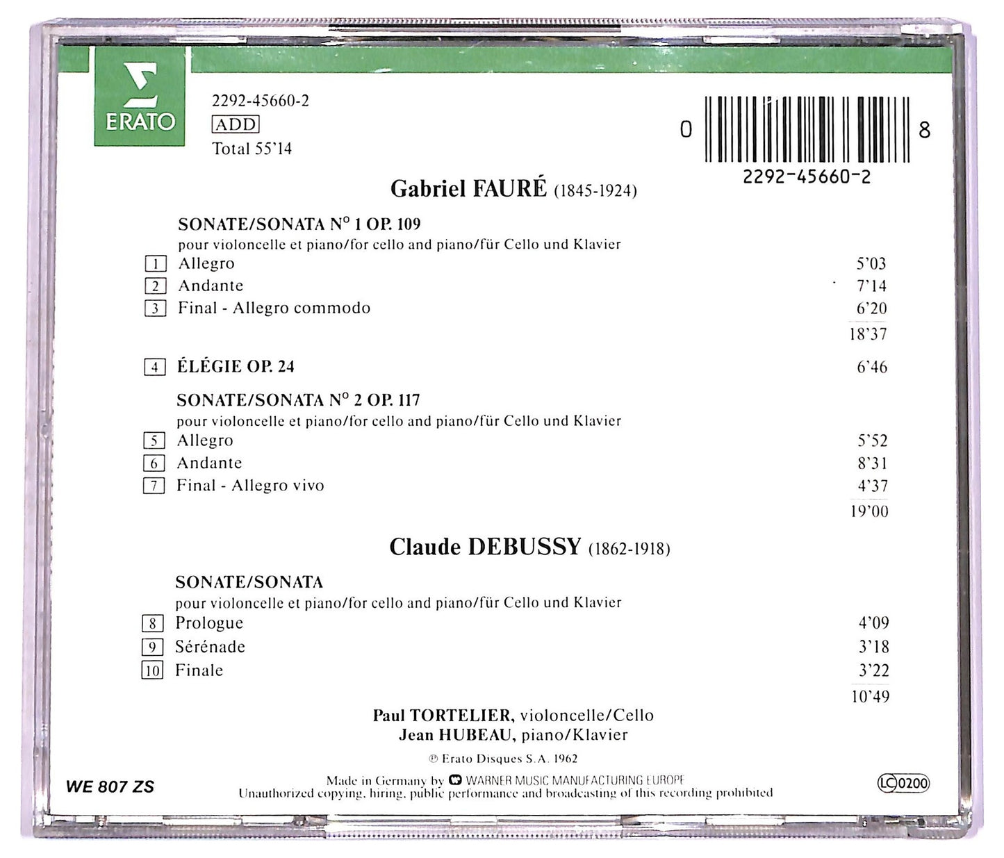 EBOND Gabriel Faure - Elegie, Op. 24, Deux Sonates Op. 109 Et 117 CD CD074014