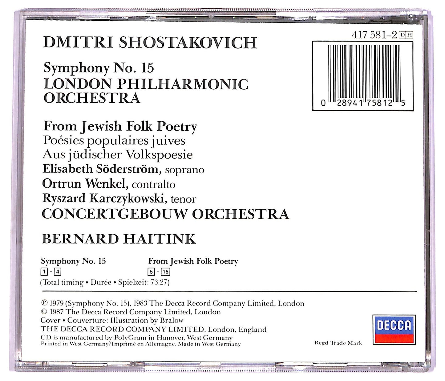 EBOND Shostakovich - Symphony No.15 / From Jewish Folk Poetry CD CD074015