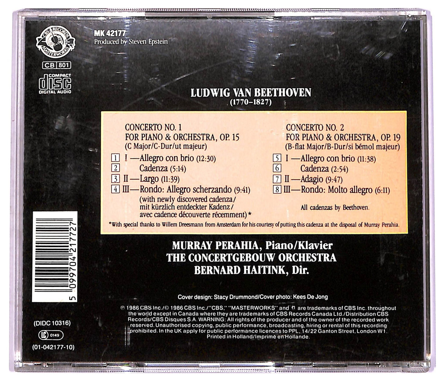 EBOND Beethoven Murray Perahia - Piano Concertos Nos. 1 & 2 CD CD074023
