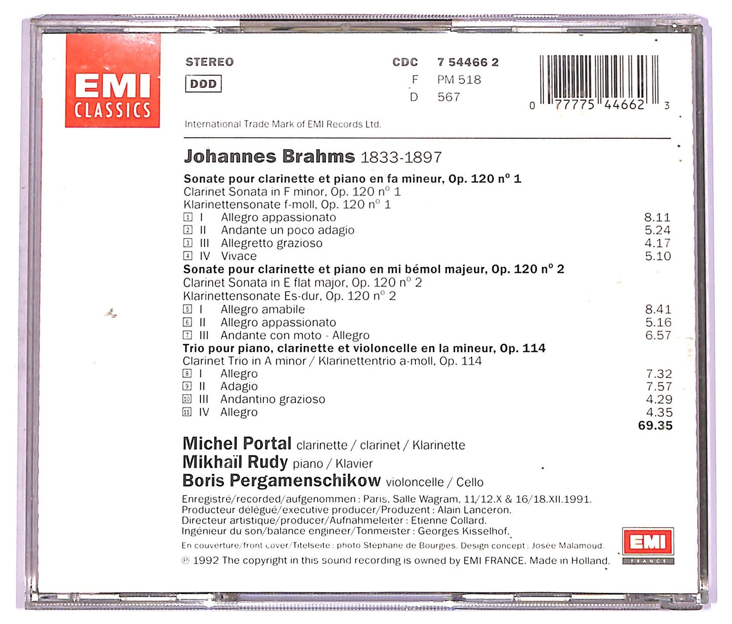 EBOND Brahms - Sonates Pour Clarinette Et Piano Trio Pour Piano, Clarinette Et Violoncelle CD CD074025