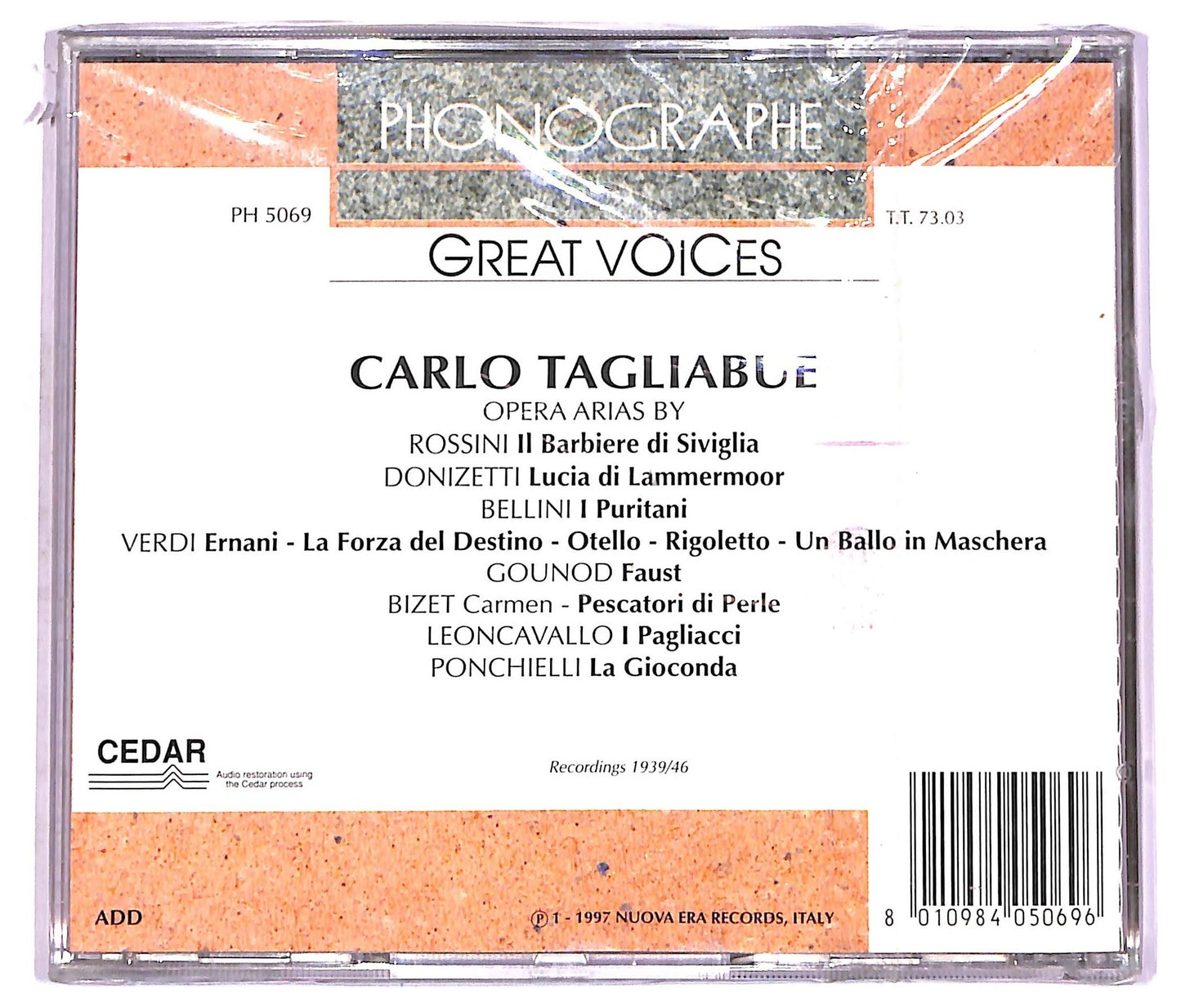 EBOND Carlo Tagliabue - Great Voices - Opera Arias By Carlo Tagliabue CD CD074109