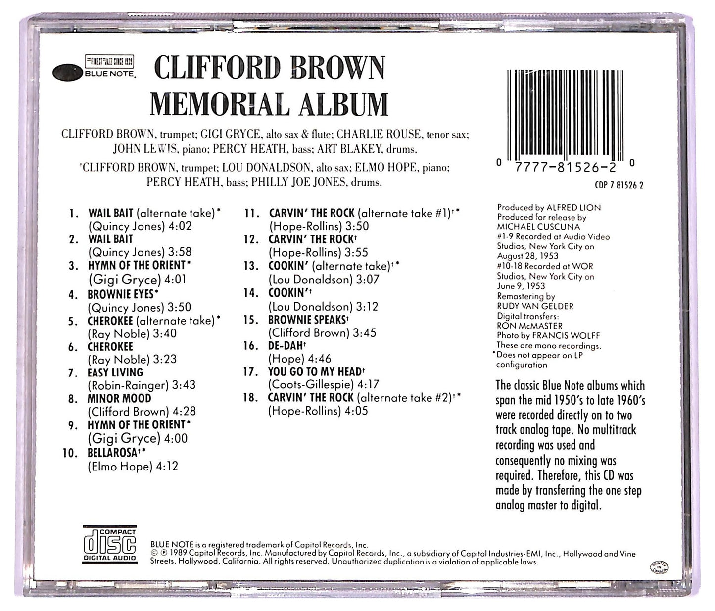 EBOND Clifford Brown - Memorial Album CD CD074216