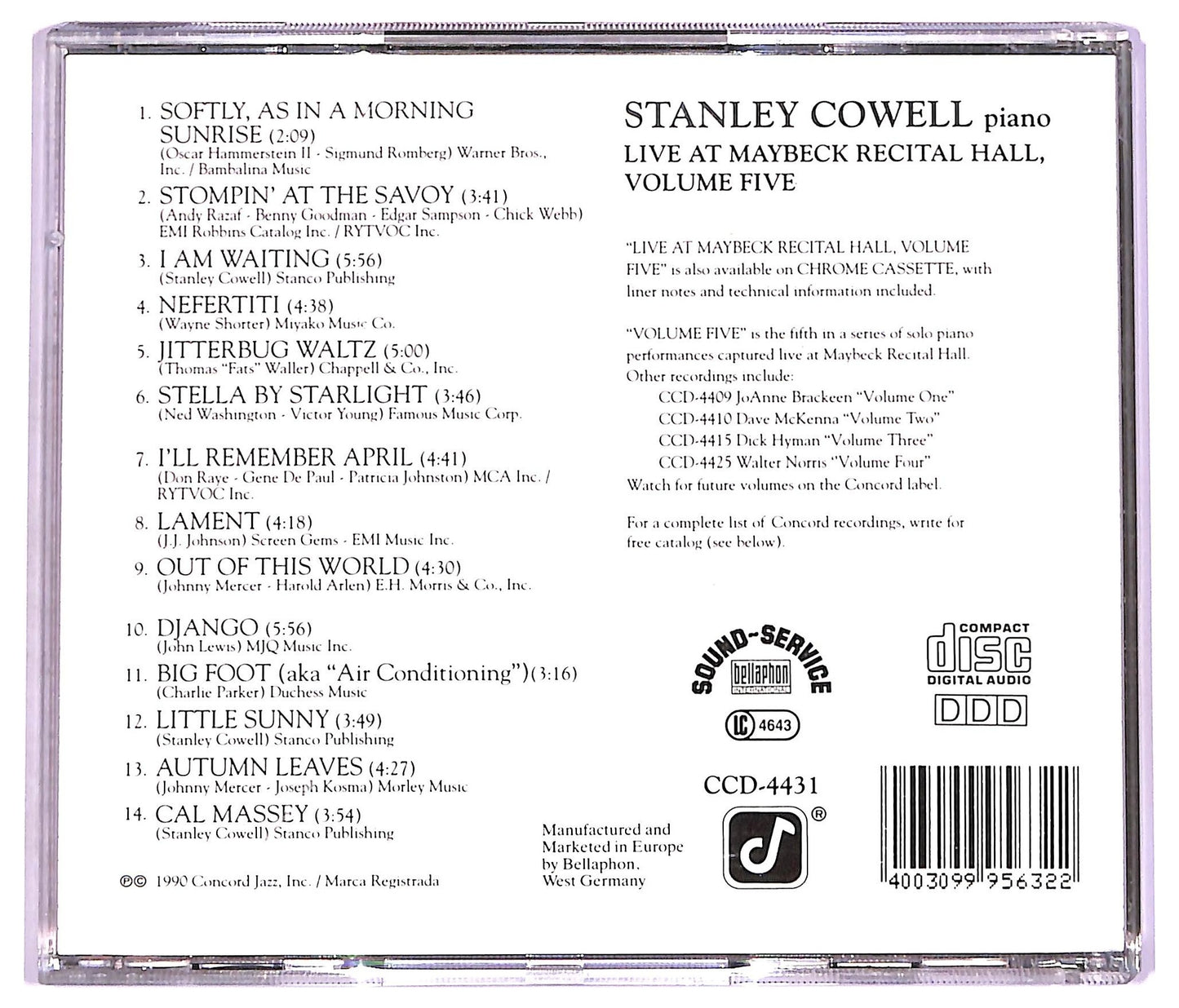 EBOND Stanley Cowell - Live At Maybeck Recital Hall CD CD074536
