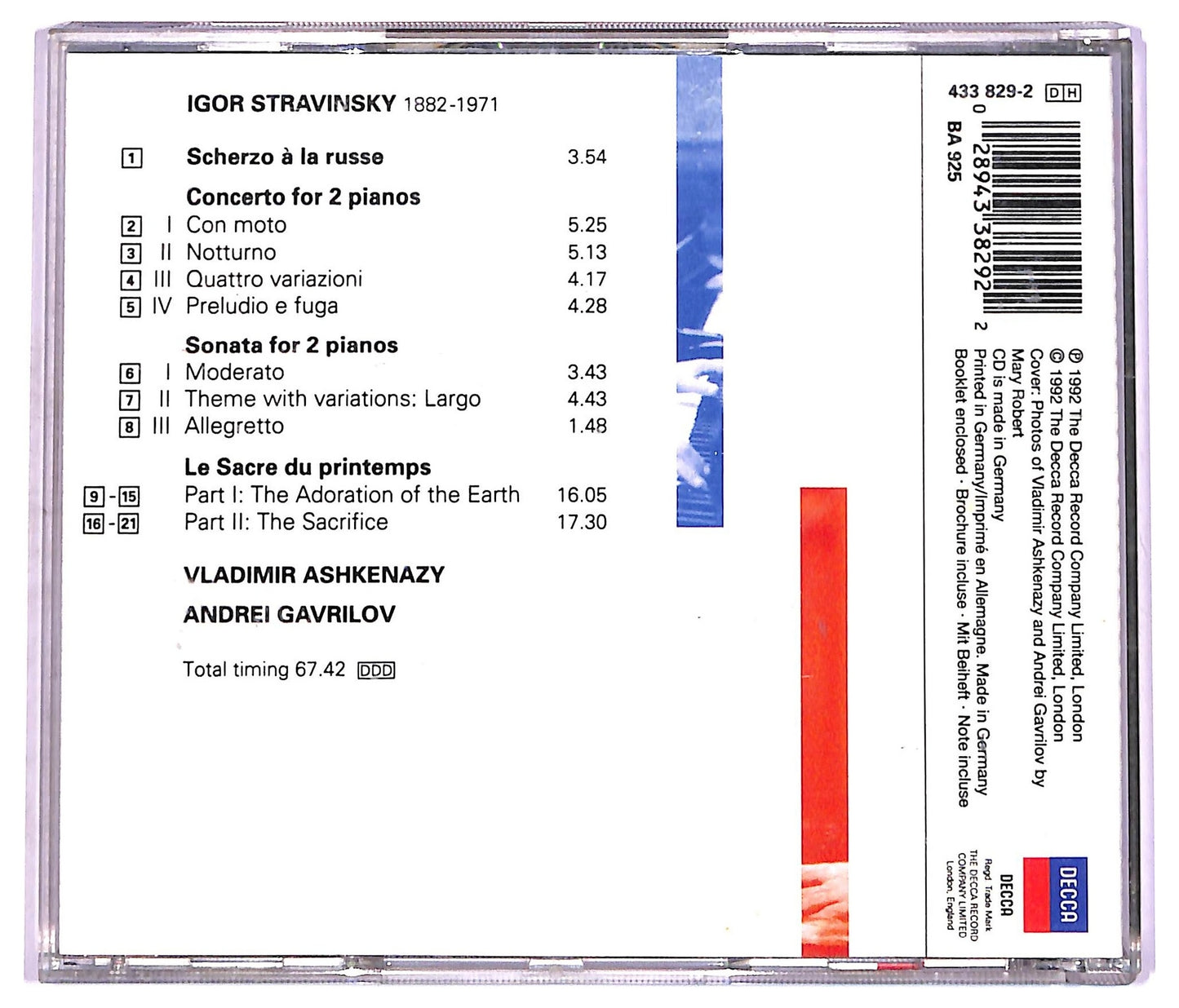 EBOND Stravinsky– Le Sacre Du Printemps, Concerto, Sonata For 2 Pianos CD CD074565