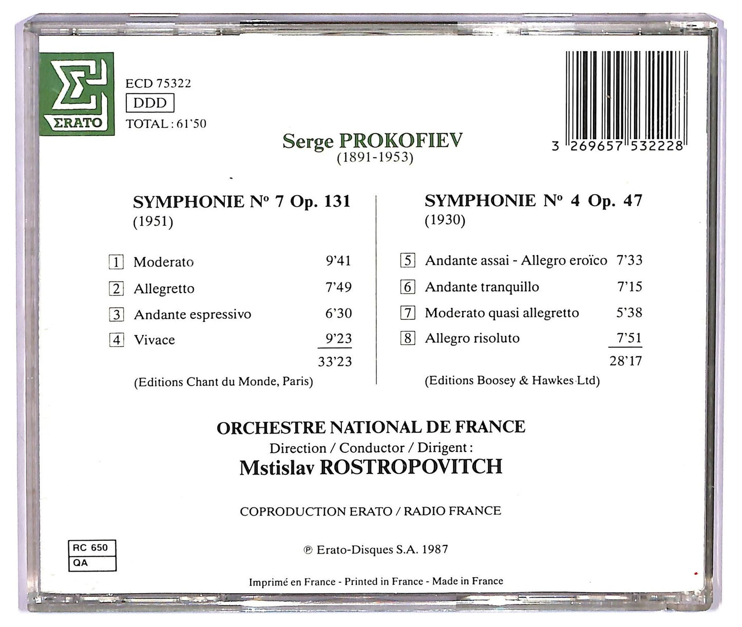 EBOND Prokofiev - Symphonies Nº7 Op.131 Nº4 Op.47 CD CD075202
