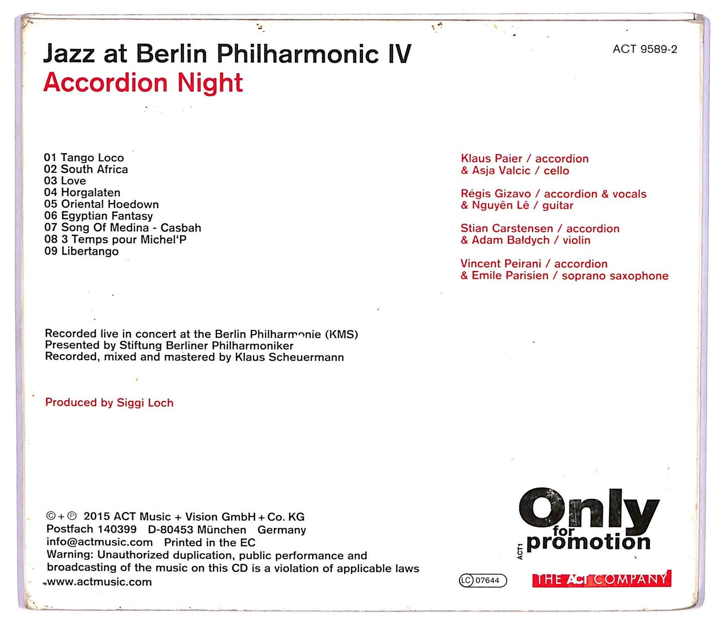EBOND Vincent Peirani - Jazz At Berlin Philharmonic IV - Accordion Night CD CD075261