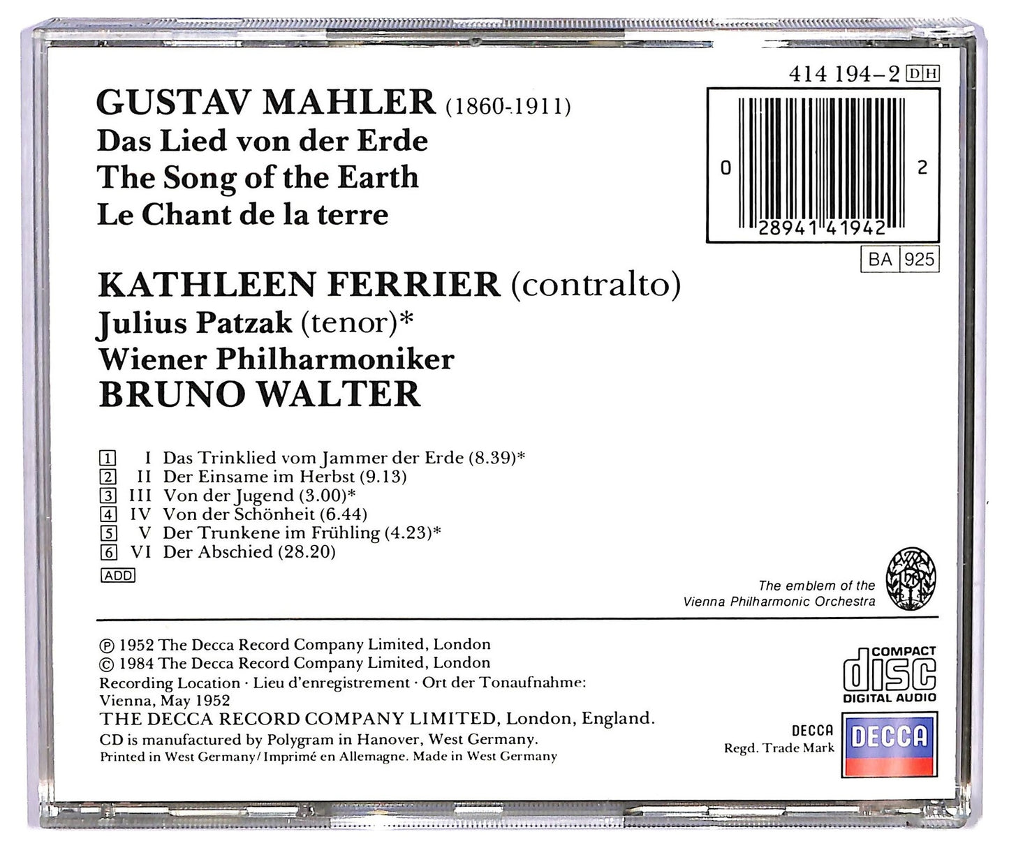 EBOND Mahler - Das Lied Von Der Erde CD CD075432