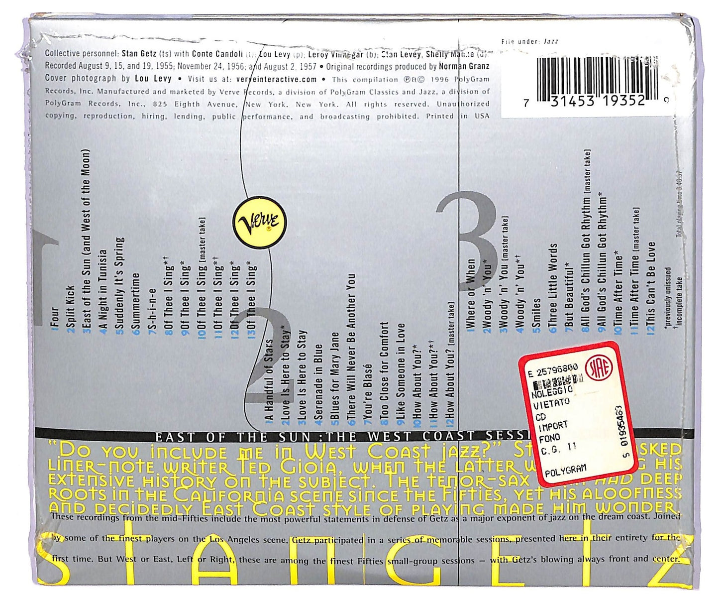 EBOND Stan Getz - East Of The Sun: The West Coast Sessions CD CD075443