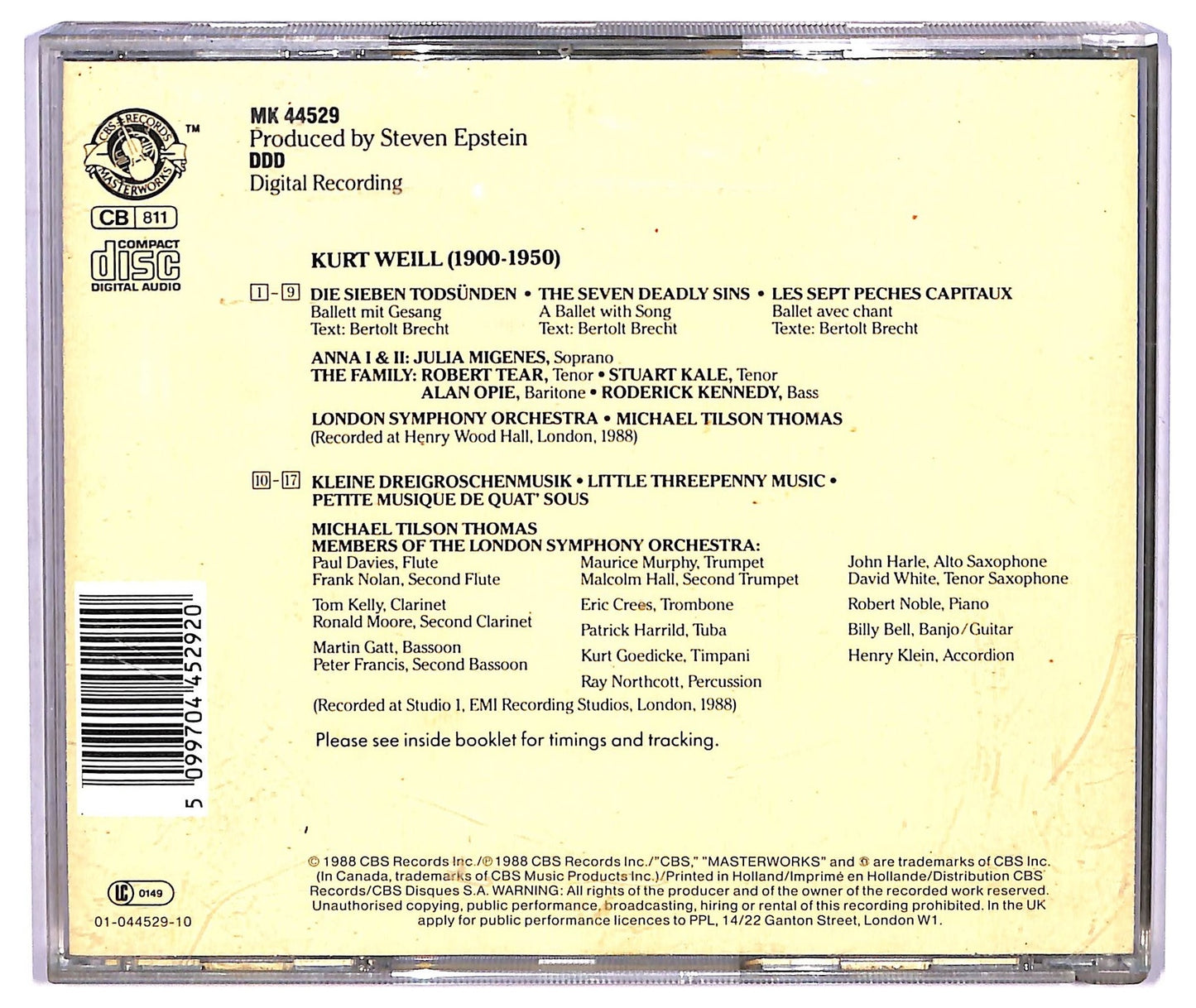 EBOND Kurt Weil - The Seven Deadly Sins Little Threepenny Music CD CD075535