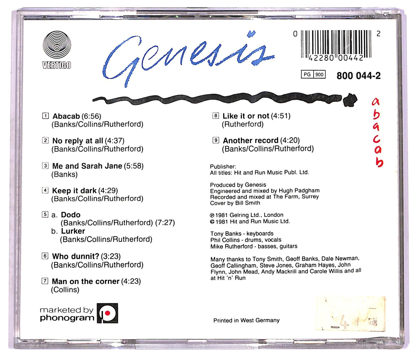 EBOND Genesis - Abacab CD CD075765