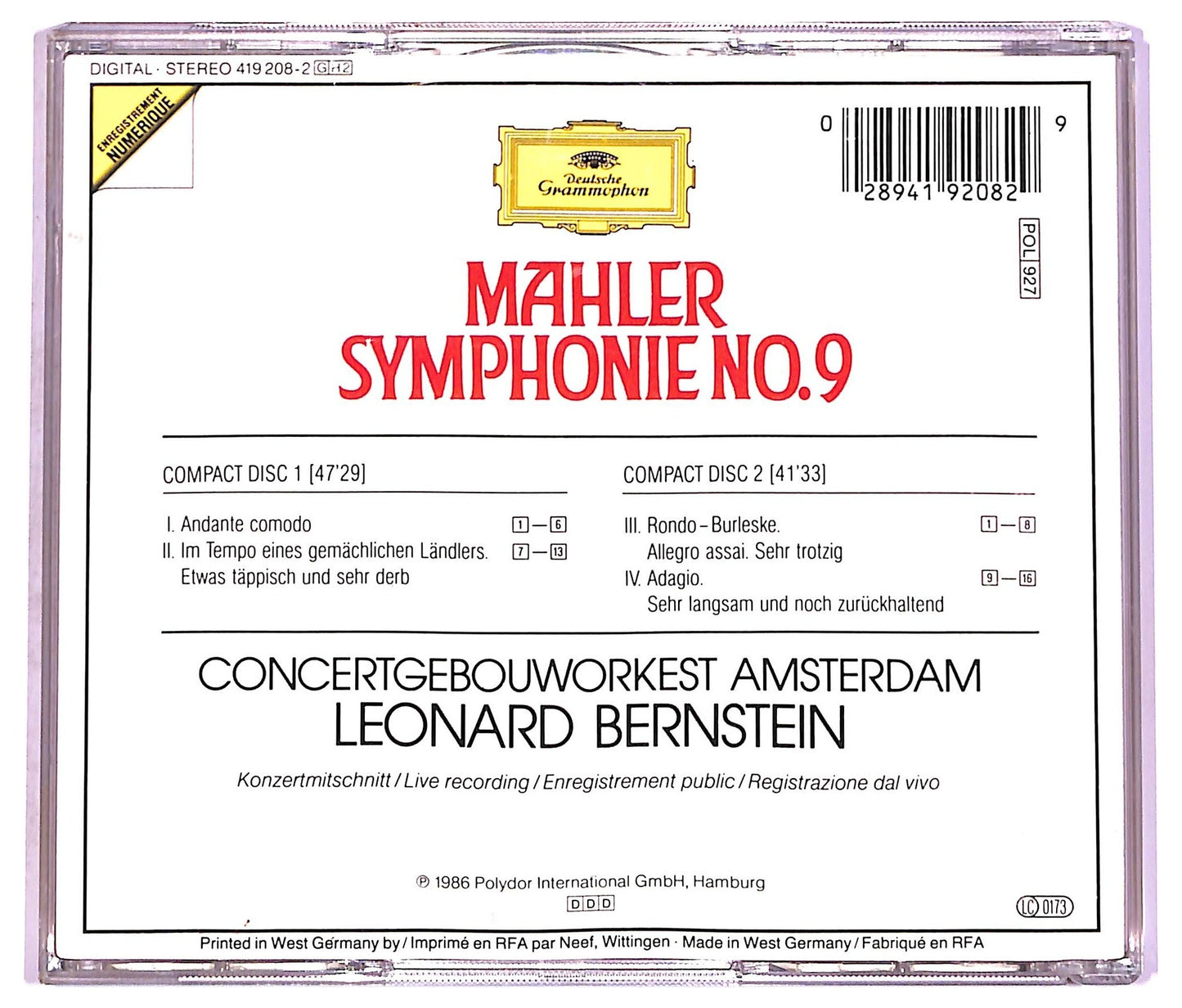 EBOND Mahler - Symphonie No.9 CD CD075902