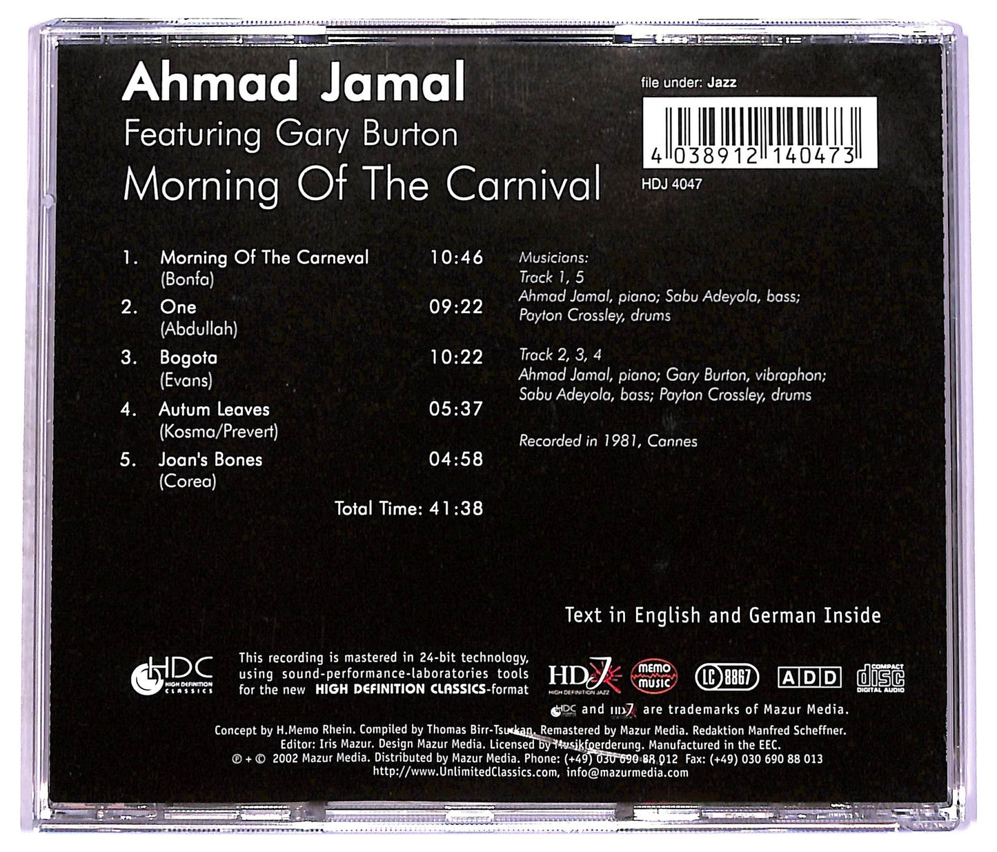 EBOND Ahmad Jamal Featuring Gary Burton - Morning Of The Carnival CD CD076301