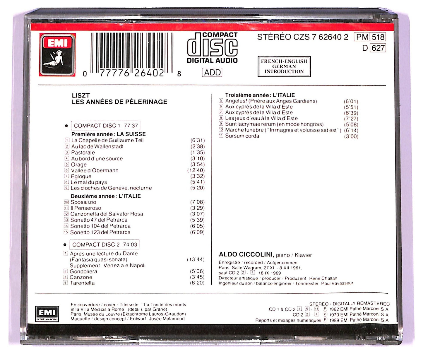 EBOND Liszt , Aldo Ciccolini - Les Annees De Pelerinage CD CD076509