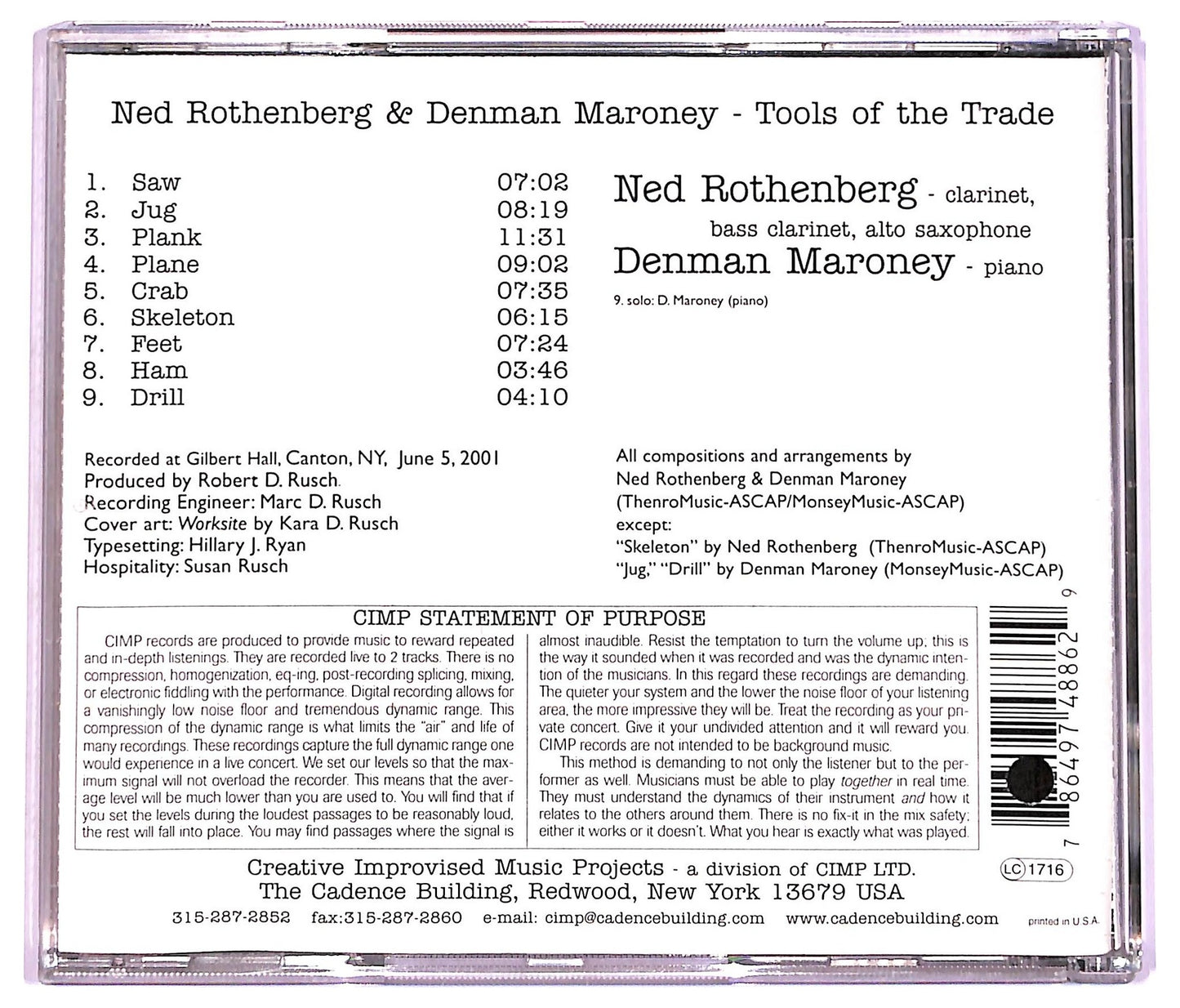 EBOND Ned Rothenberg & Denman Maroney - Tools Of The Trade CD CD076510